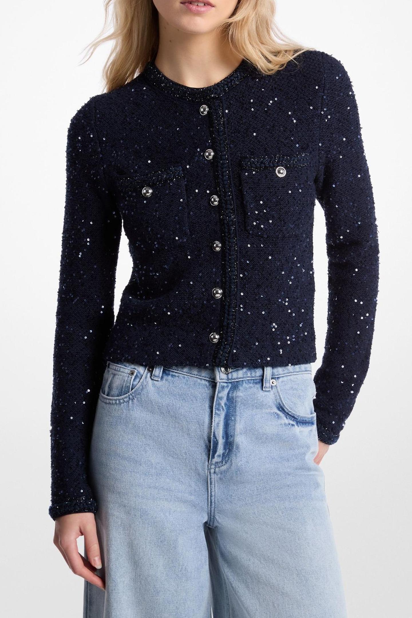 SEQUIN POCKET SNAP JACKET MIDNIGHT BLUE 1