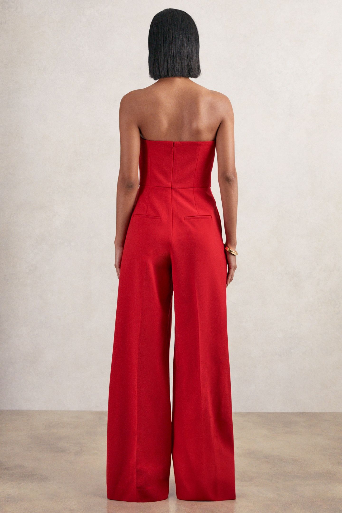 STRUCTURED BANDEAU JUMPSUIT RED 2