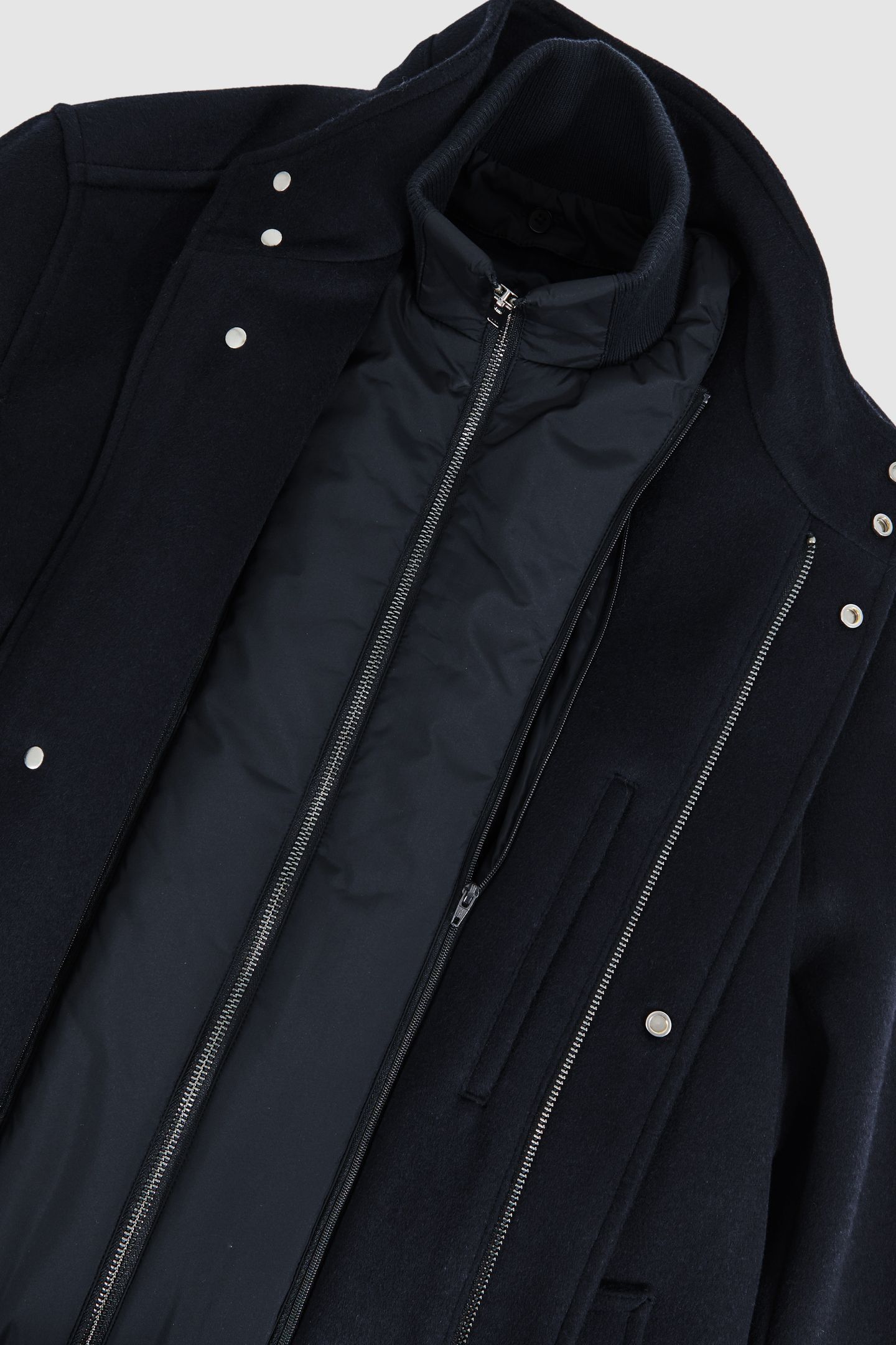 WOOL GILET INSERT FUNNEL NECK COAT NAVY 8