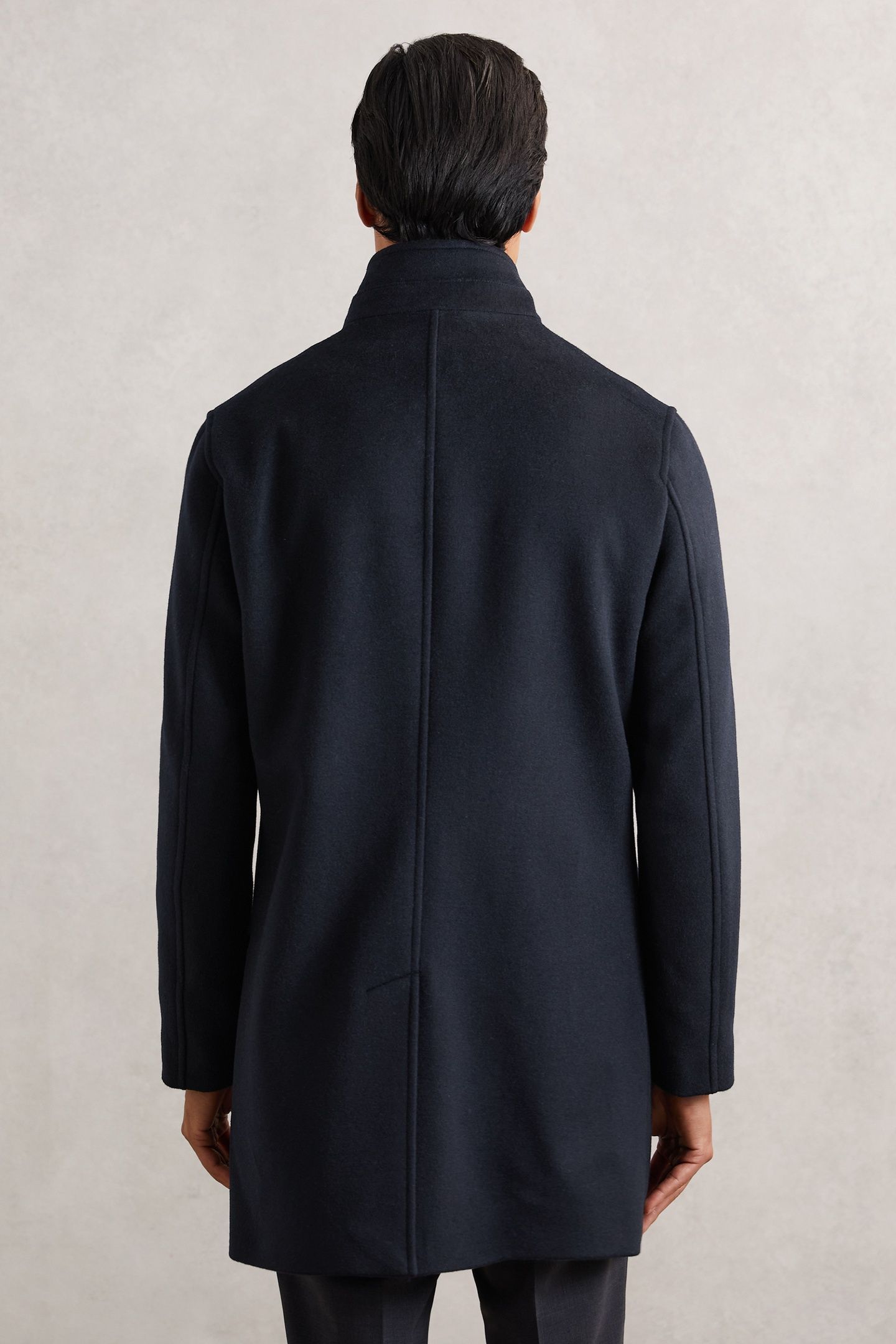 WOOL GILET INSERT FUNNEL NECK COAT NAVY 2