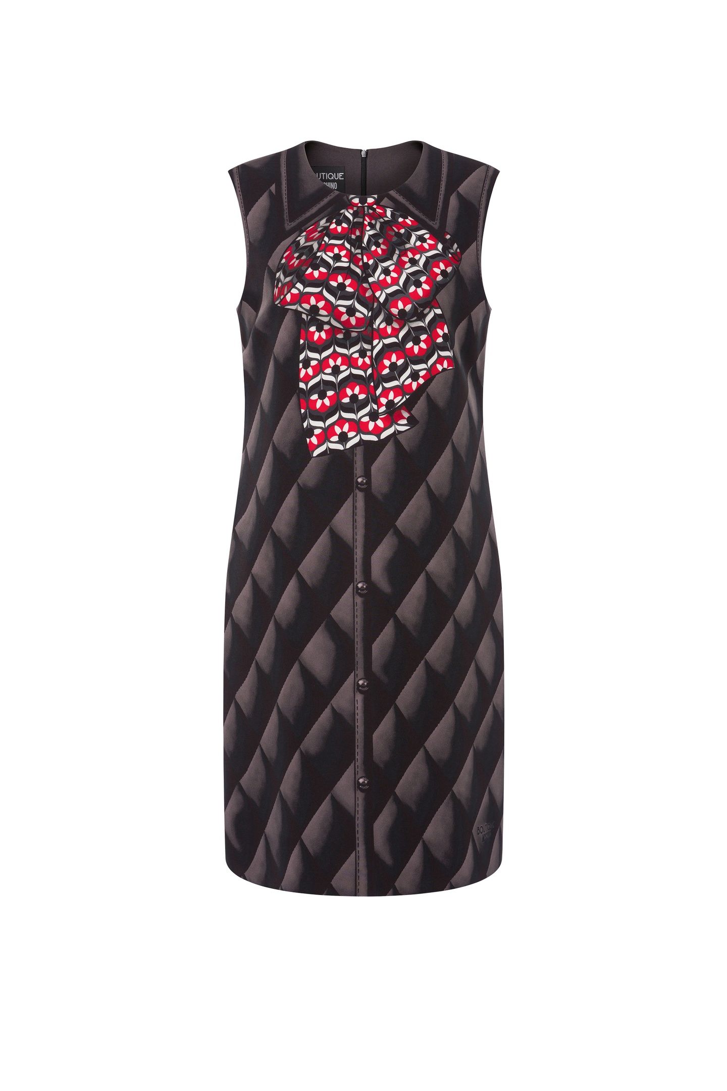 SLEEVELESS DRESS WITH TROMPE L'OEIL PRINT BLACK 3
