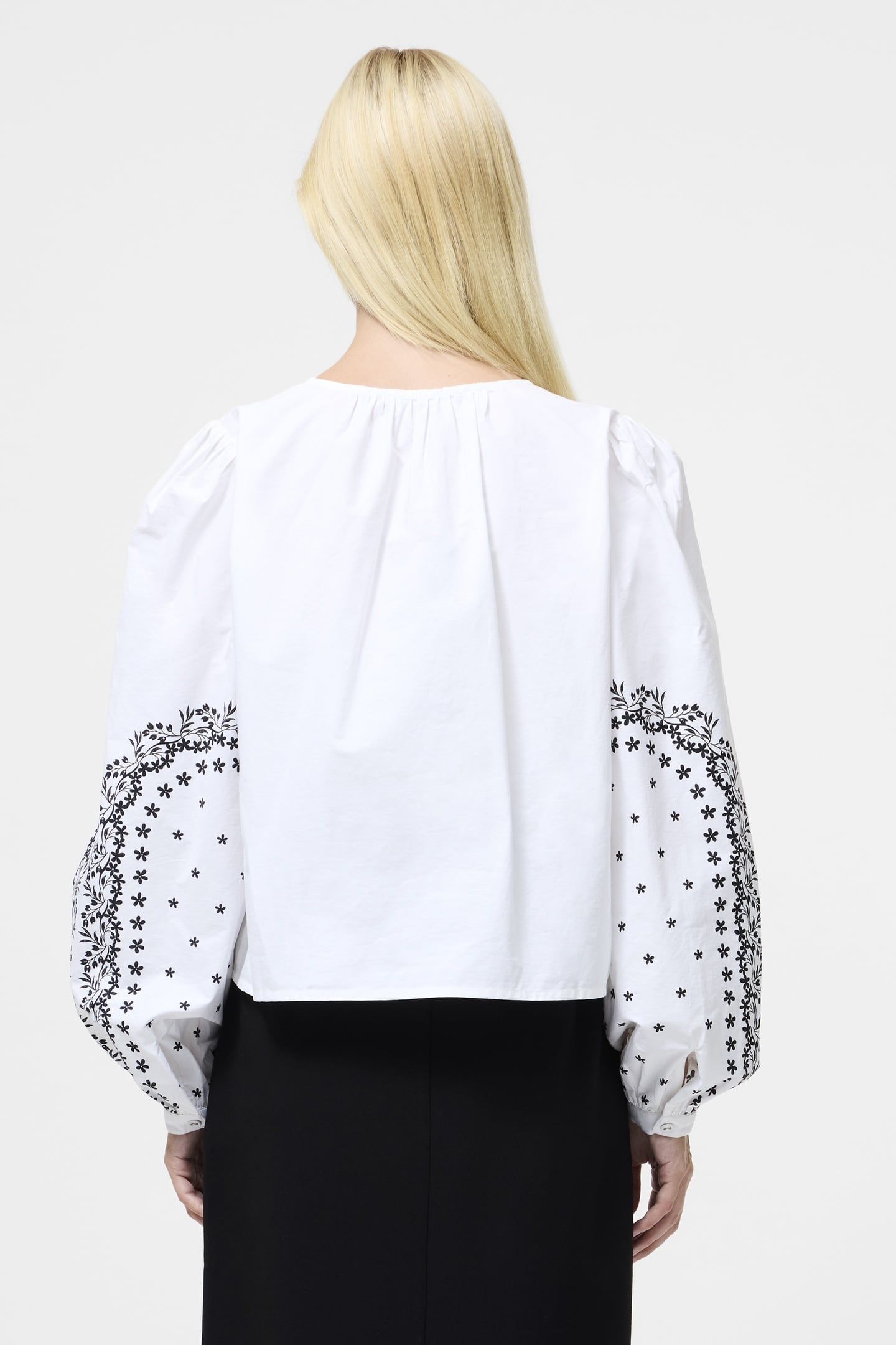 CAMBRIA COTT FLORAL TIE SHIRT LINEN WHITE/BLACK 2