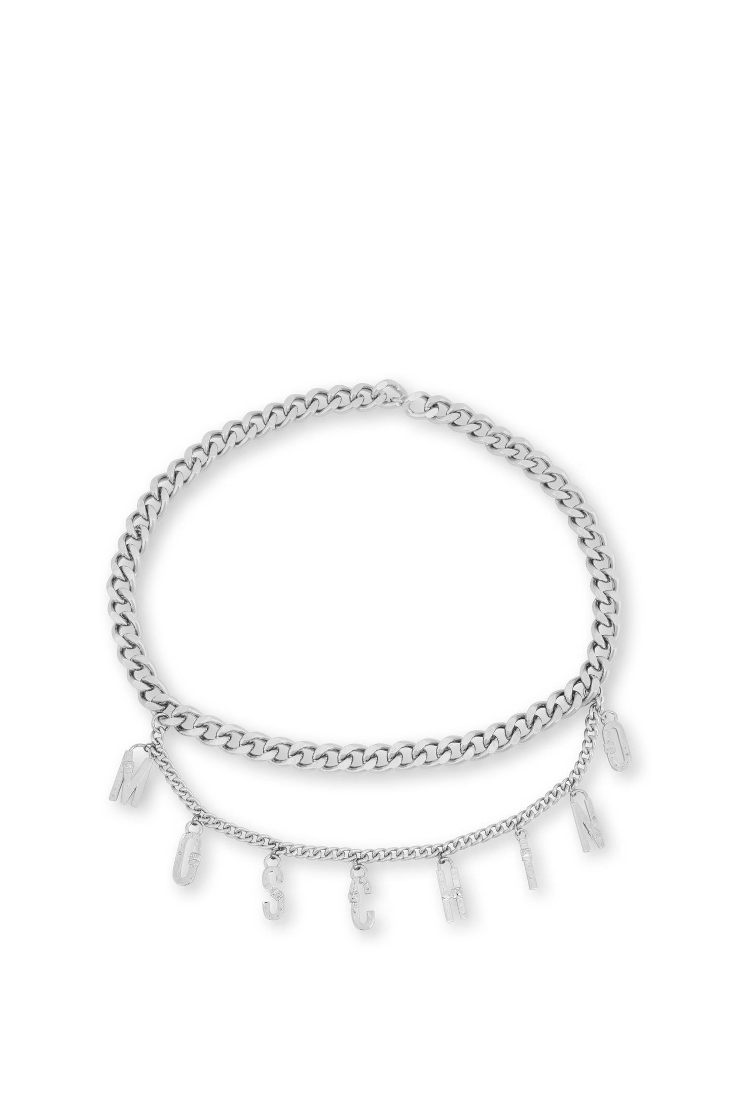 MOSCHINO BUCKLE LETTERING BELT SILVER 2
