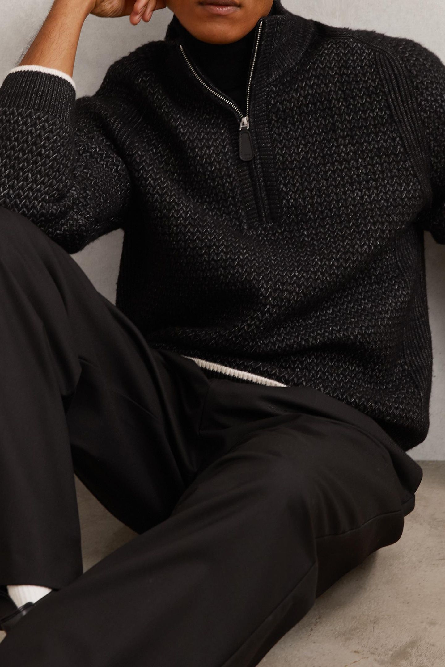 LS HALF ZIP BRUSHED RIBBED JUMPER BLACK 7