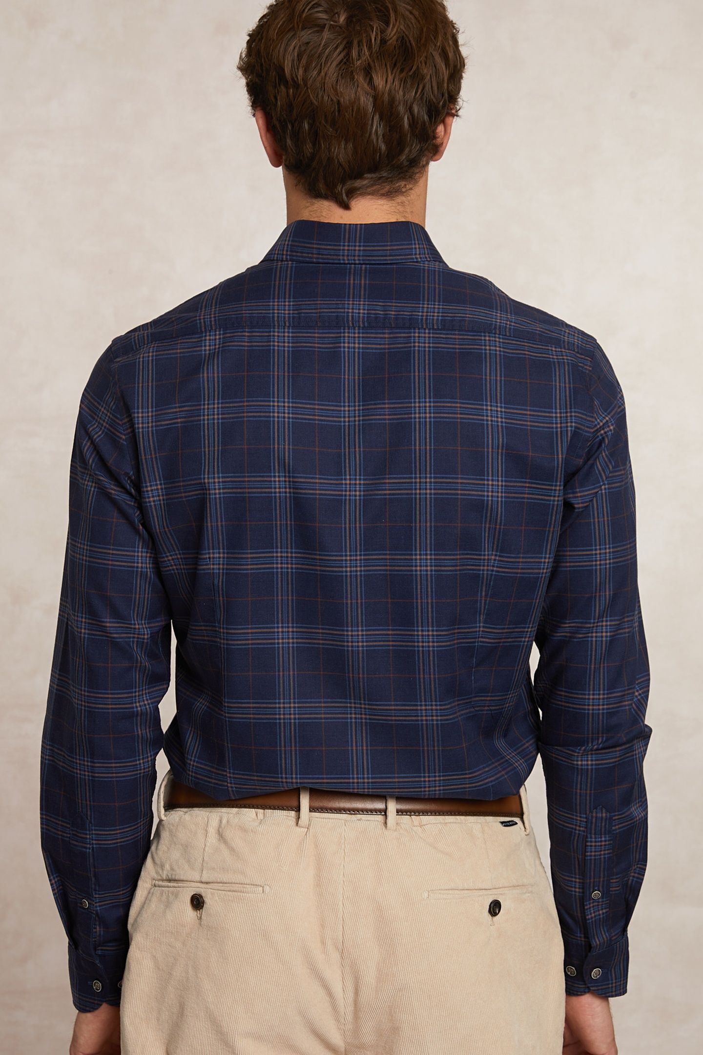 SLIM FIT COTTON CHECKED SHIRT BLUE/BROWN MULTI 2