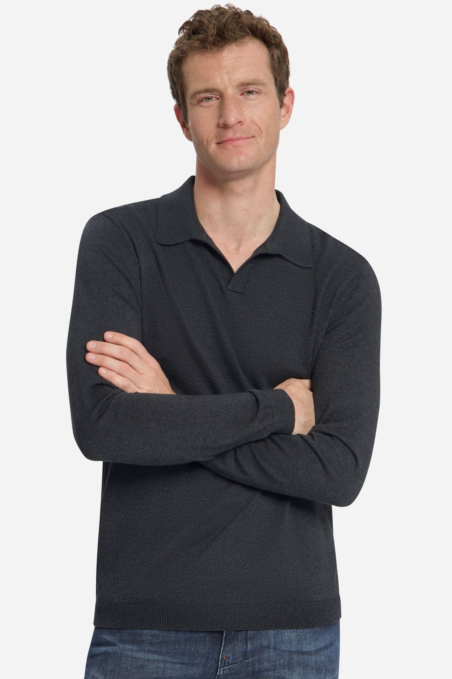PULLOVER V POLO MELANGE DARK GREY 3