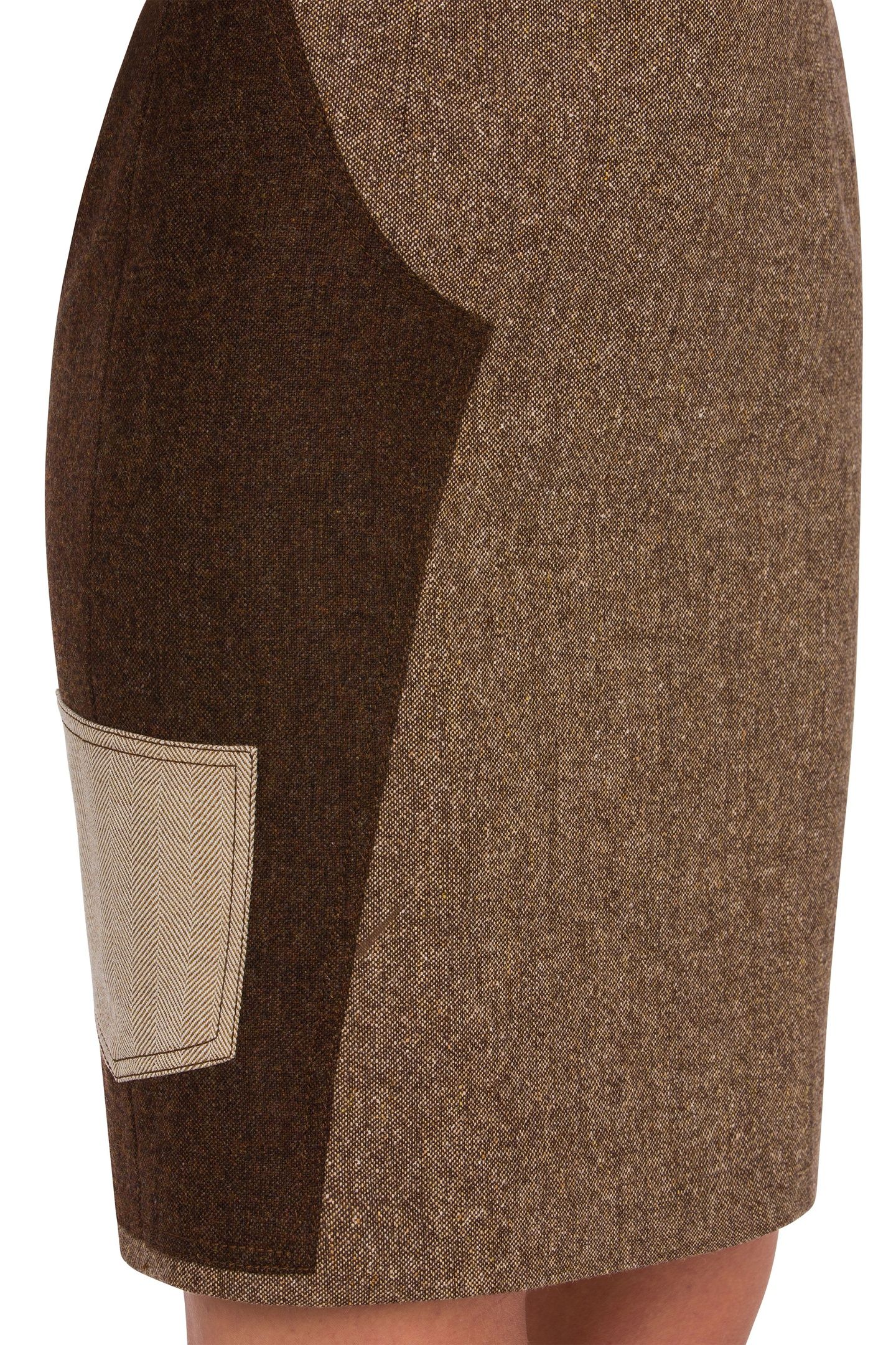 PATCHWORK WOOL BLEND SKIRT BROWN 4