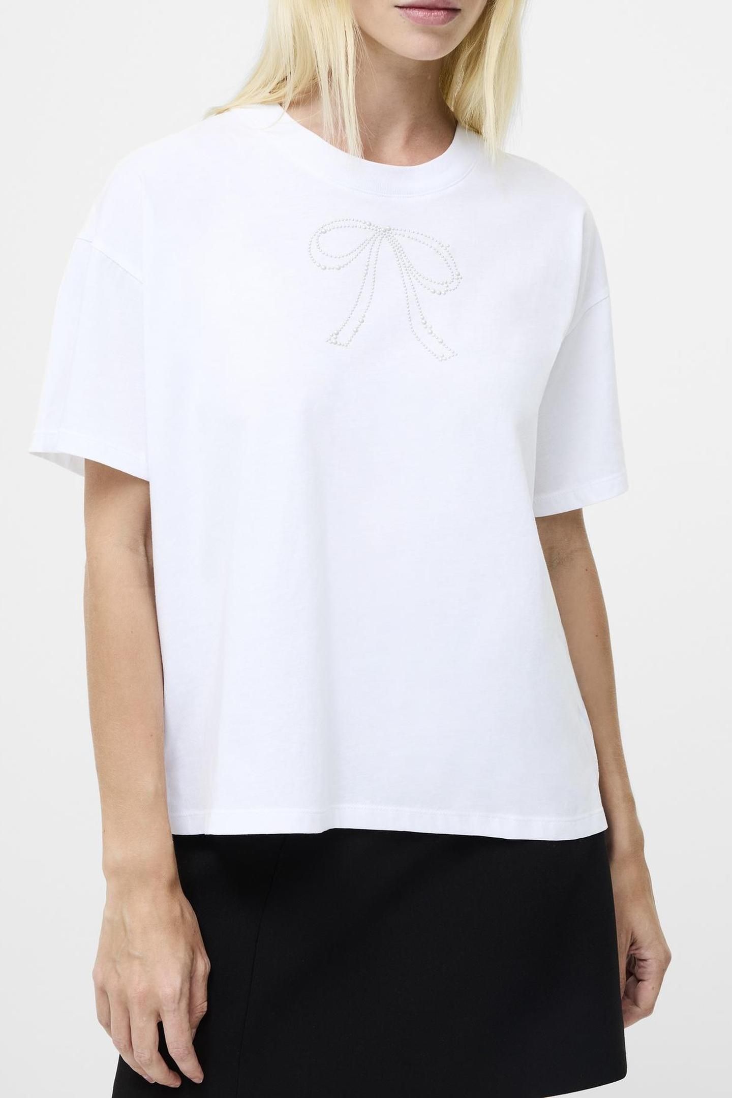PEARL HOTFIX BOW S/S TEE LINEN WHITE 1