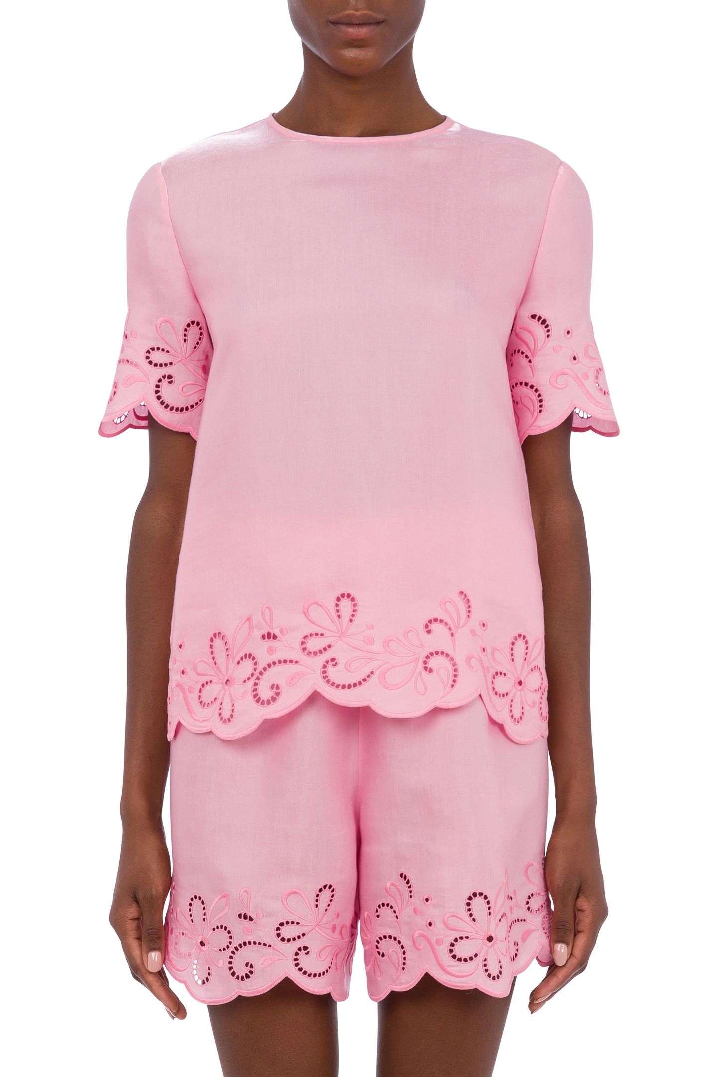 AJOUR NYLON AND VISCOSE BLOUSE PINK 1