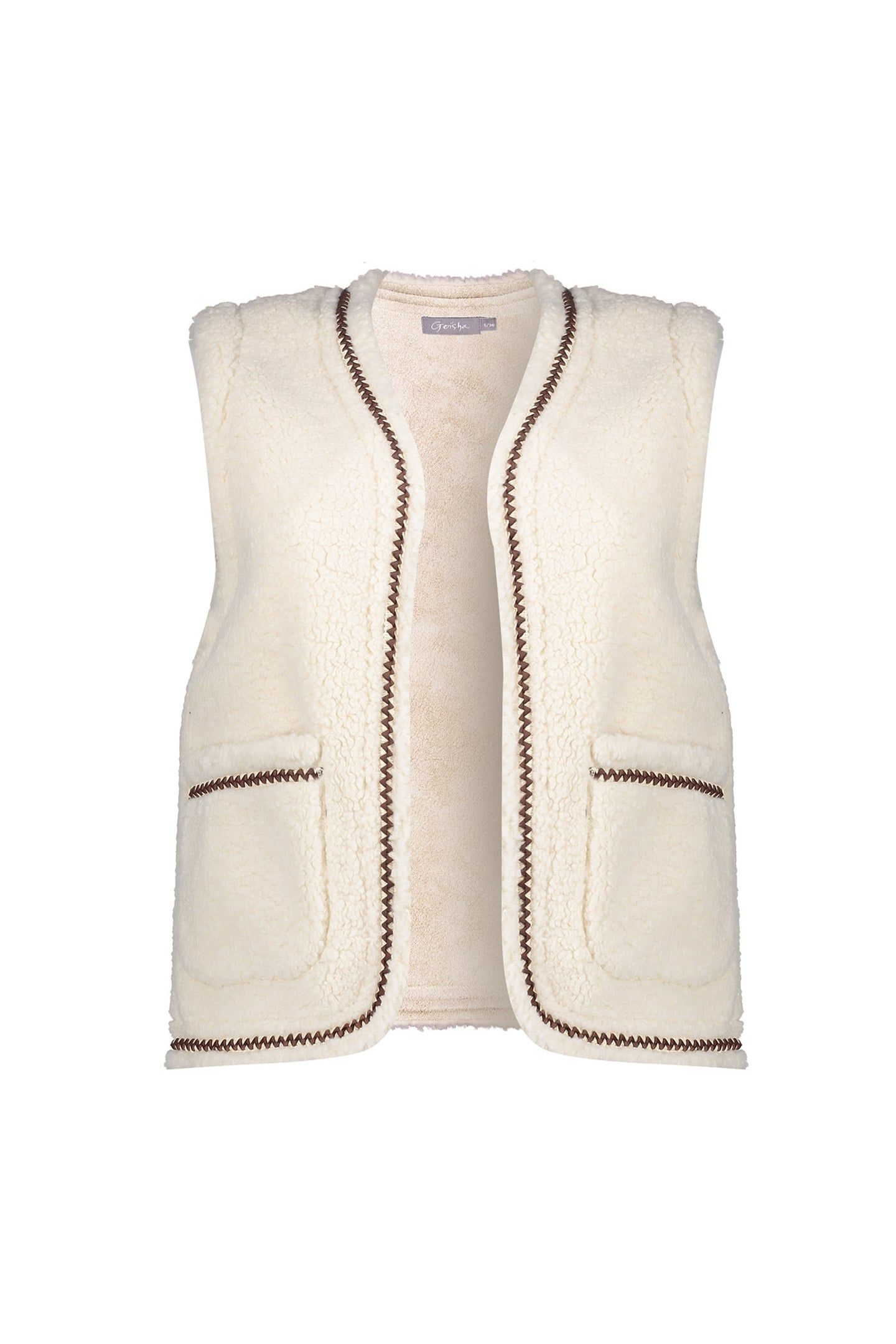 GILET TEDDY EMBROIDERY OFF-WHITE/TAPE DARK BROWN ZIGZAG 1