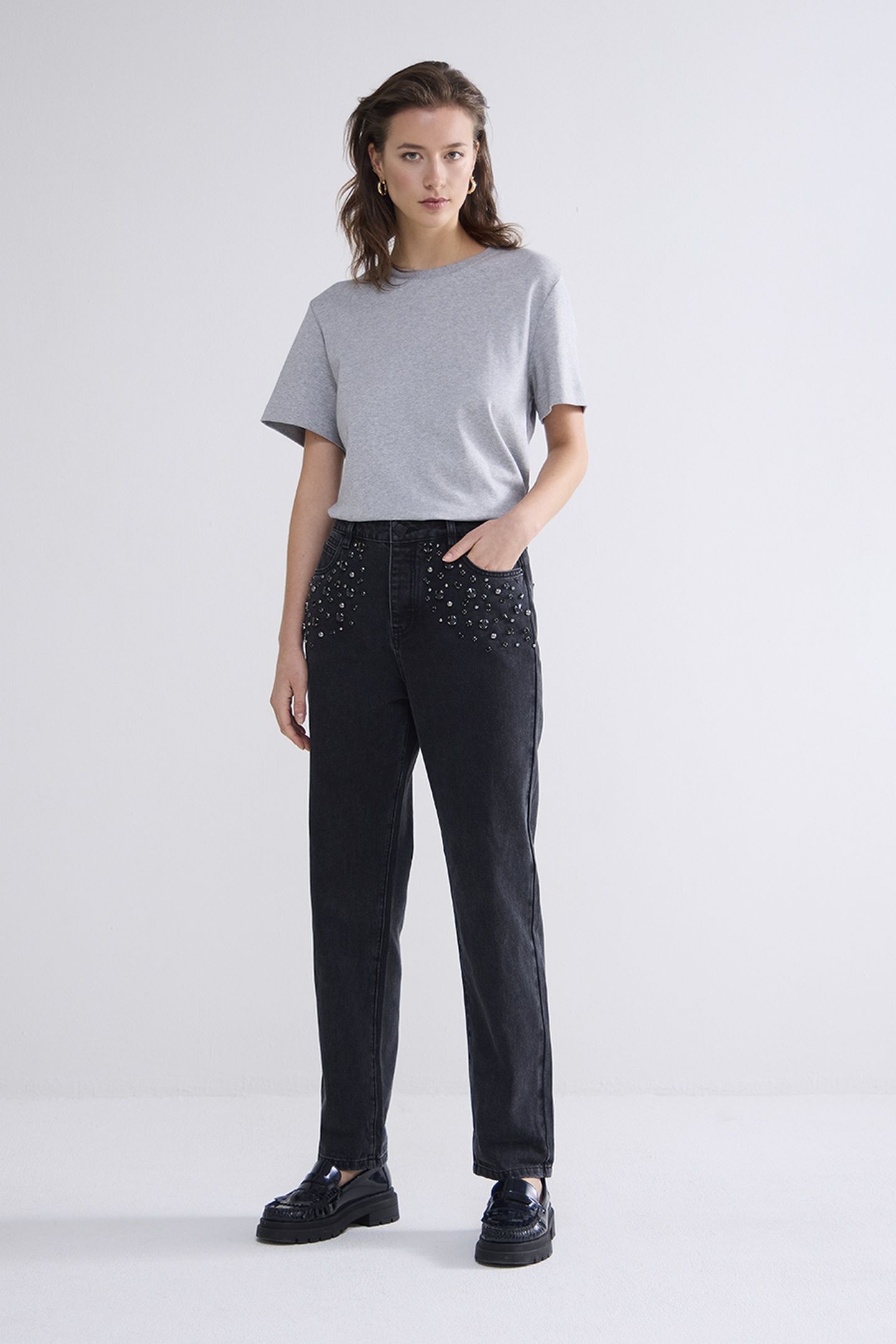 MOMS JEANS COTTON BLACK DENIM BLACK DENIM 1