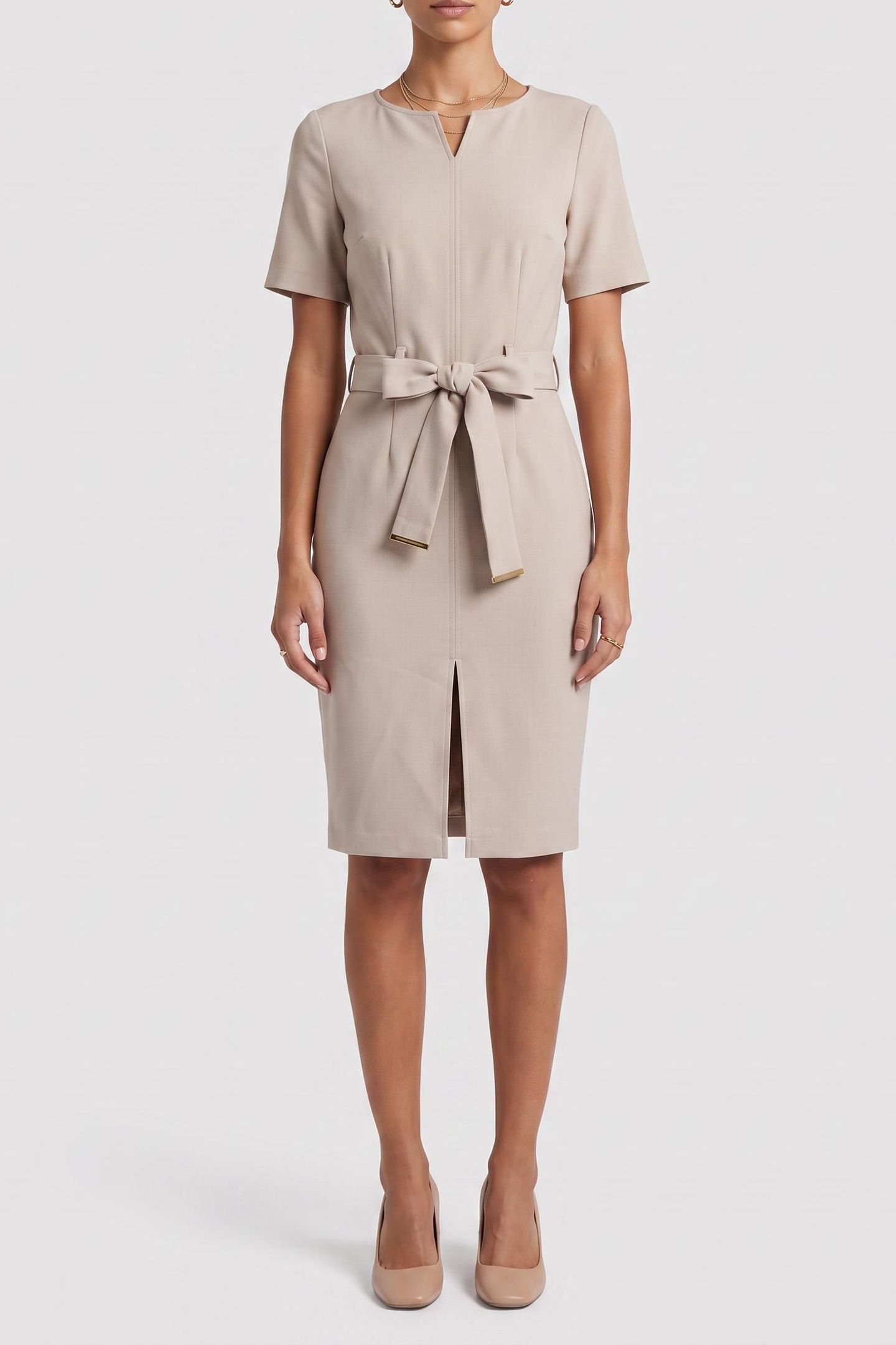 BESSY SLIM SS MIDI D LIGHT BEIGE MULTI. 1