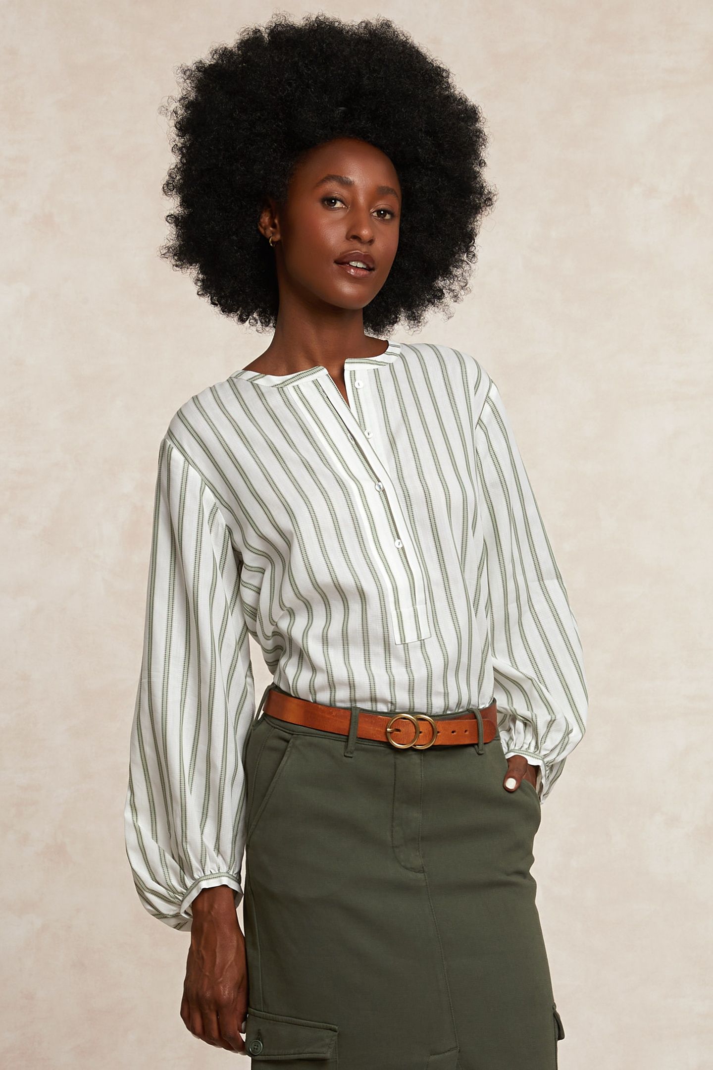STRIPED OVERSIZED BLOUSE LONG SLEEVES GREEN/OFF WHITE 3