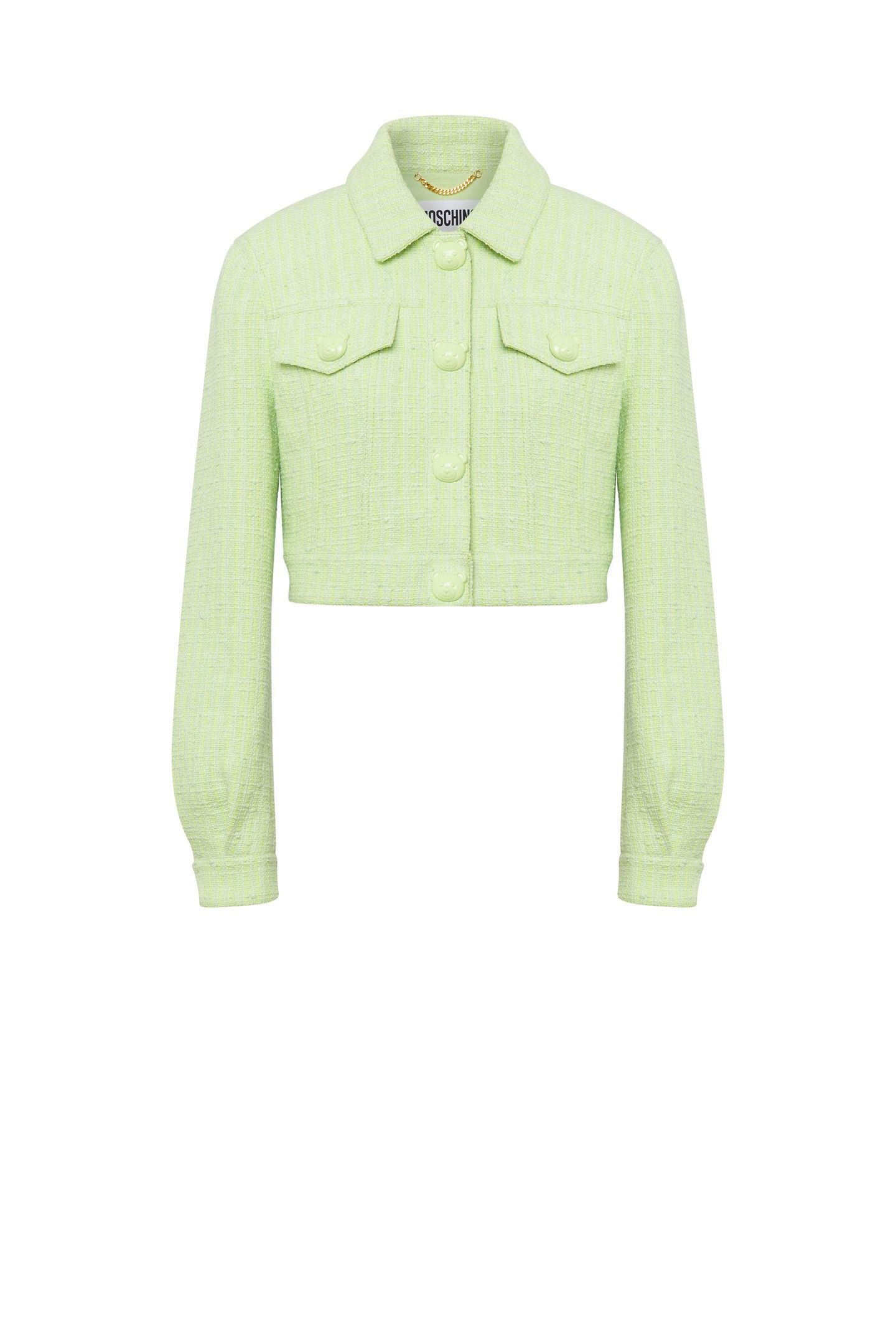 TEDDY BUTTONS TWEED CROPPED JACKET GREEN 3