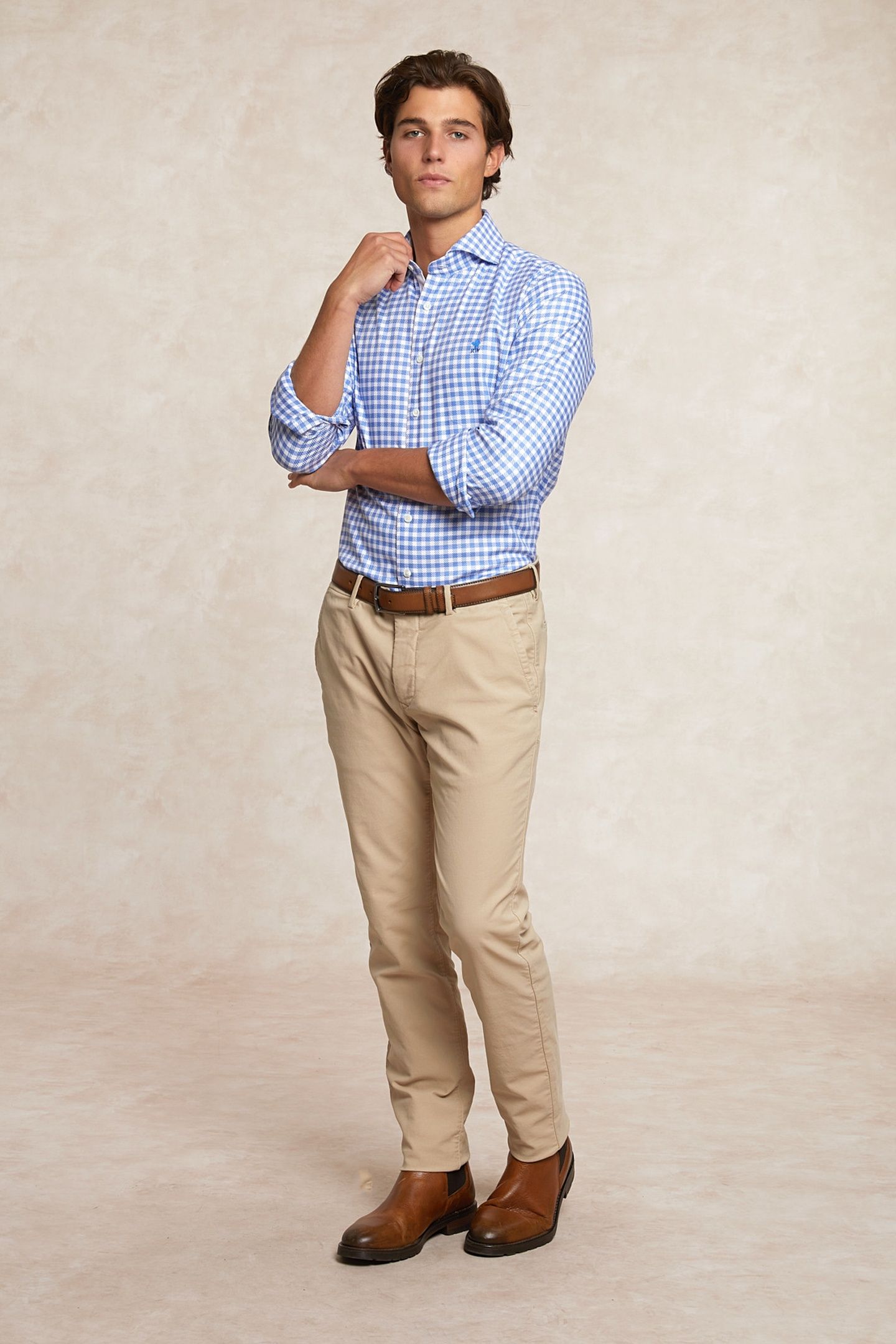 CUSTOM FIT COTTON CHECKED SHIRT BLUE/WHITE 1