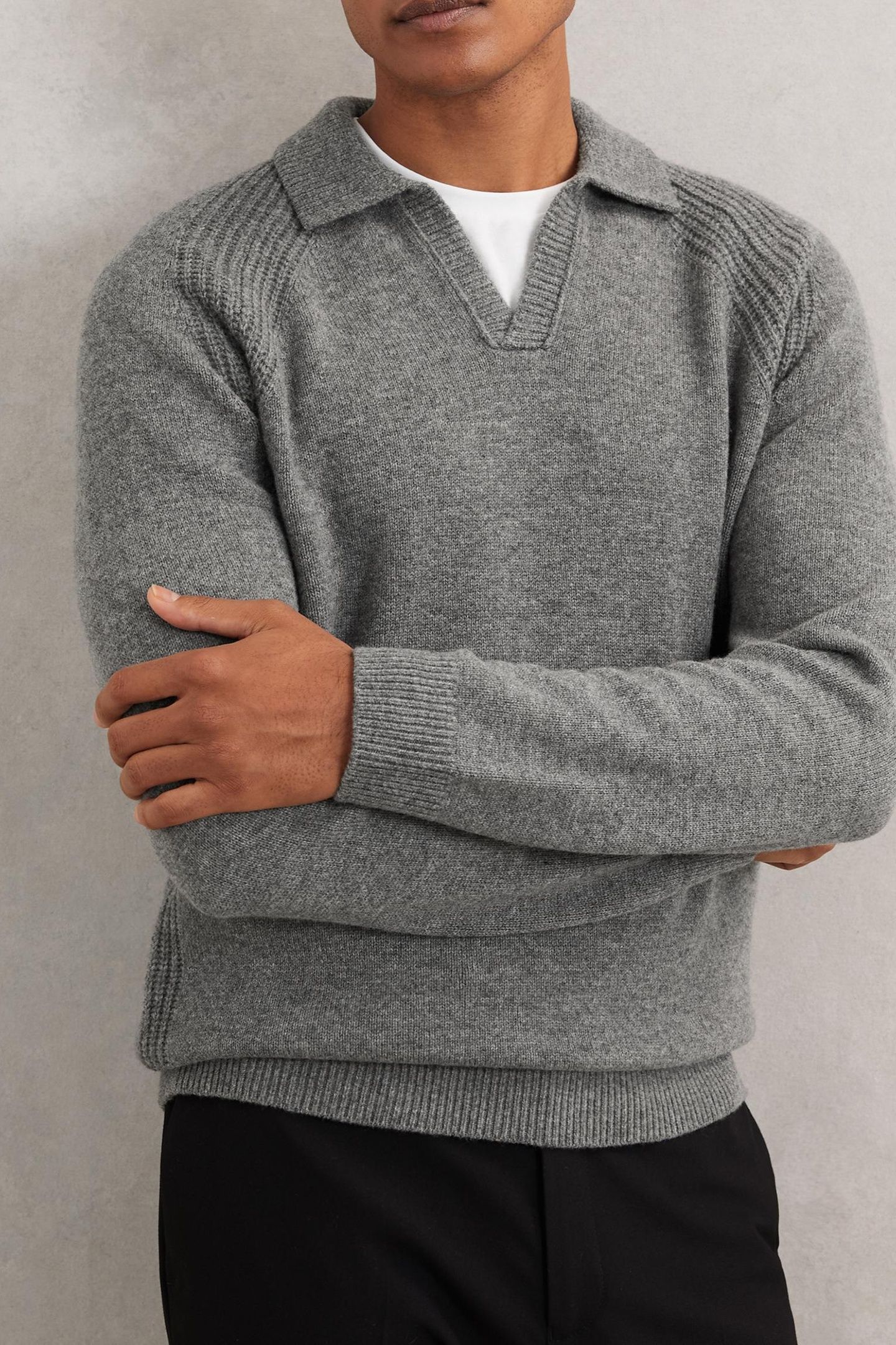 LS OPEN COLLAR JUMPER MID GREY MELANGE 1