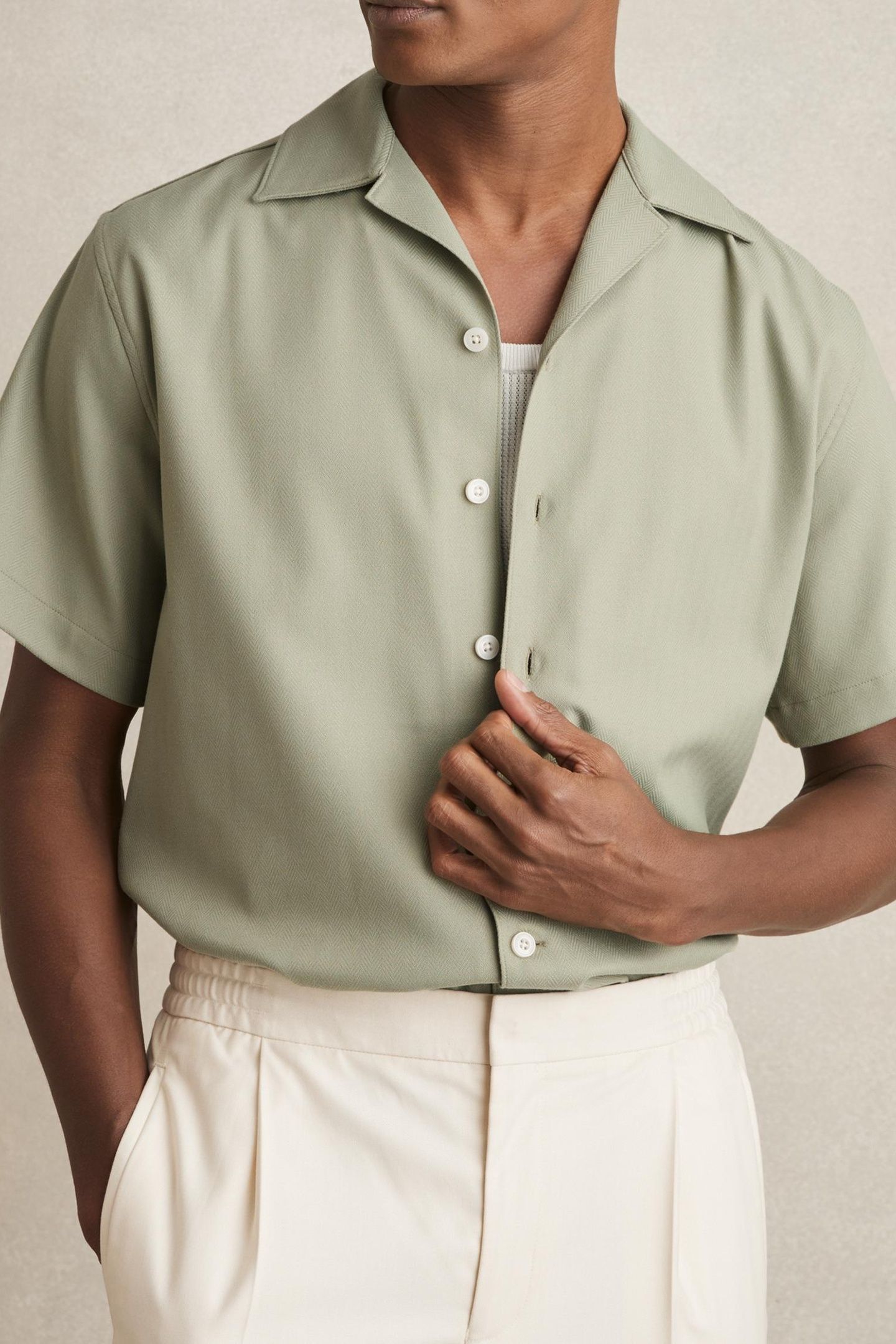 SS HERRINGBONE CUBAN SHIRT SAGE GREEN 6