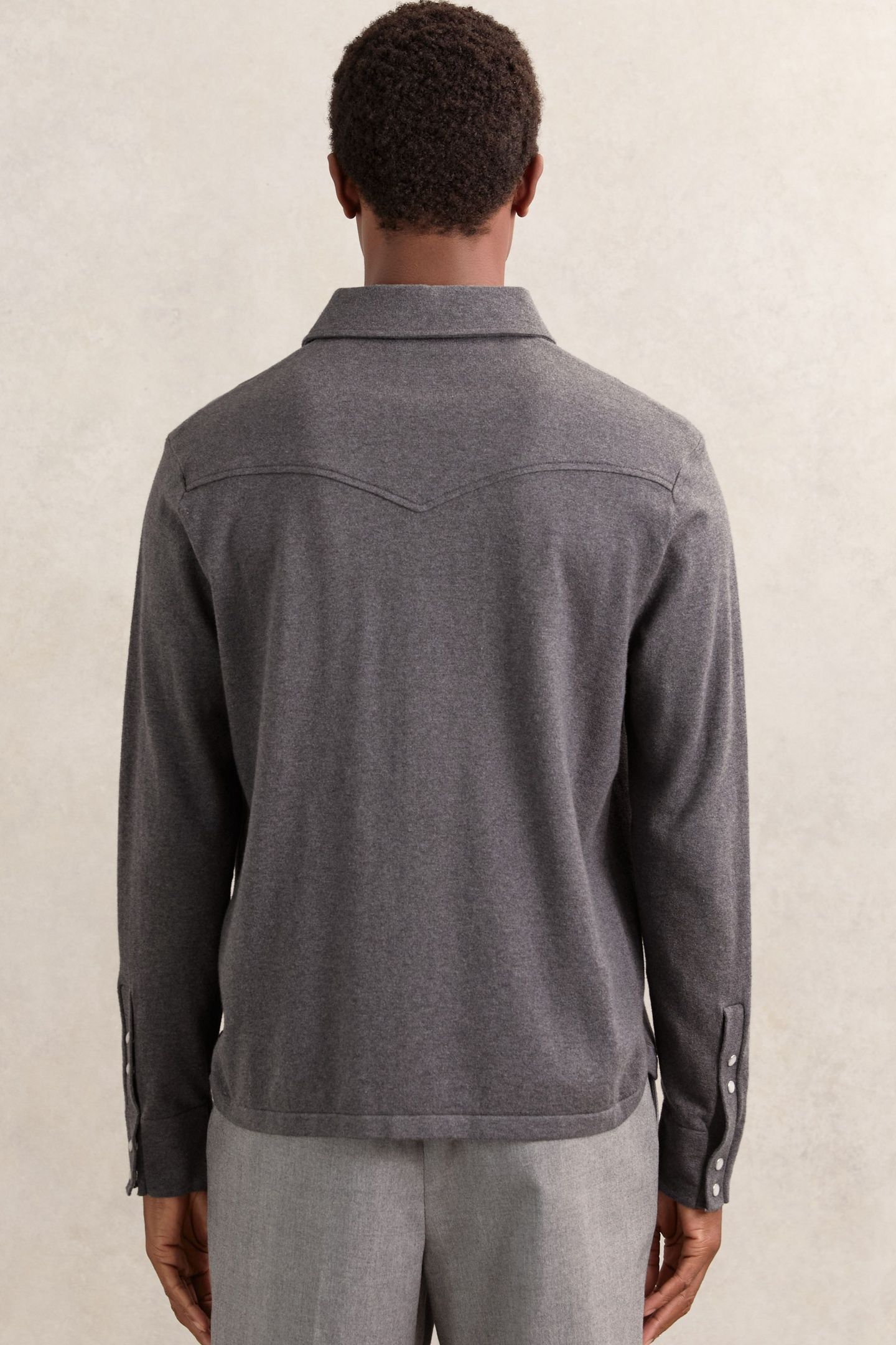 LS BUTTON THROUGH WESTERN DETAIL KNITTED SHIRT CHARCOAL GREY 2