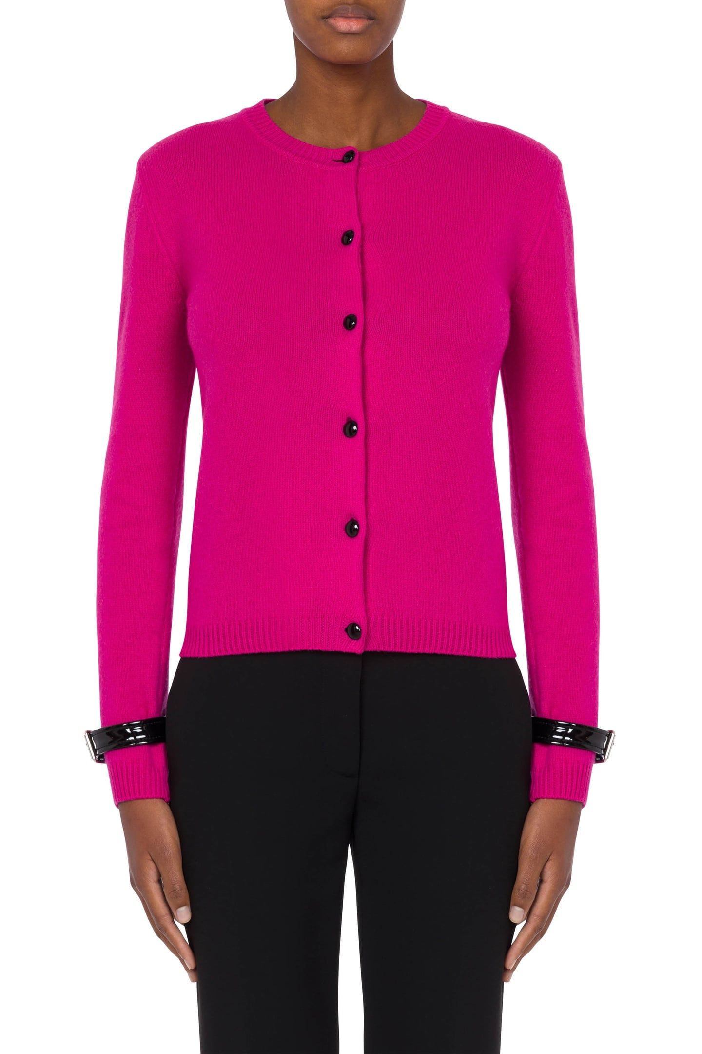 BONDAGE BUCKLE RECYCLED CASHMERE CARDIGAN FUCSIA 1