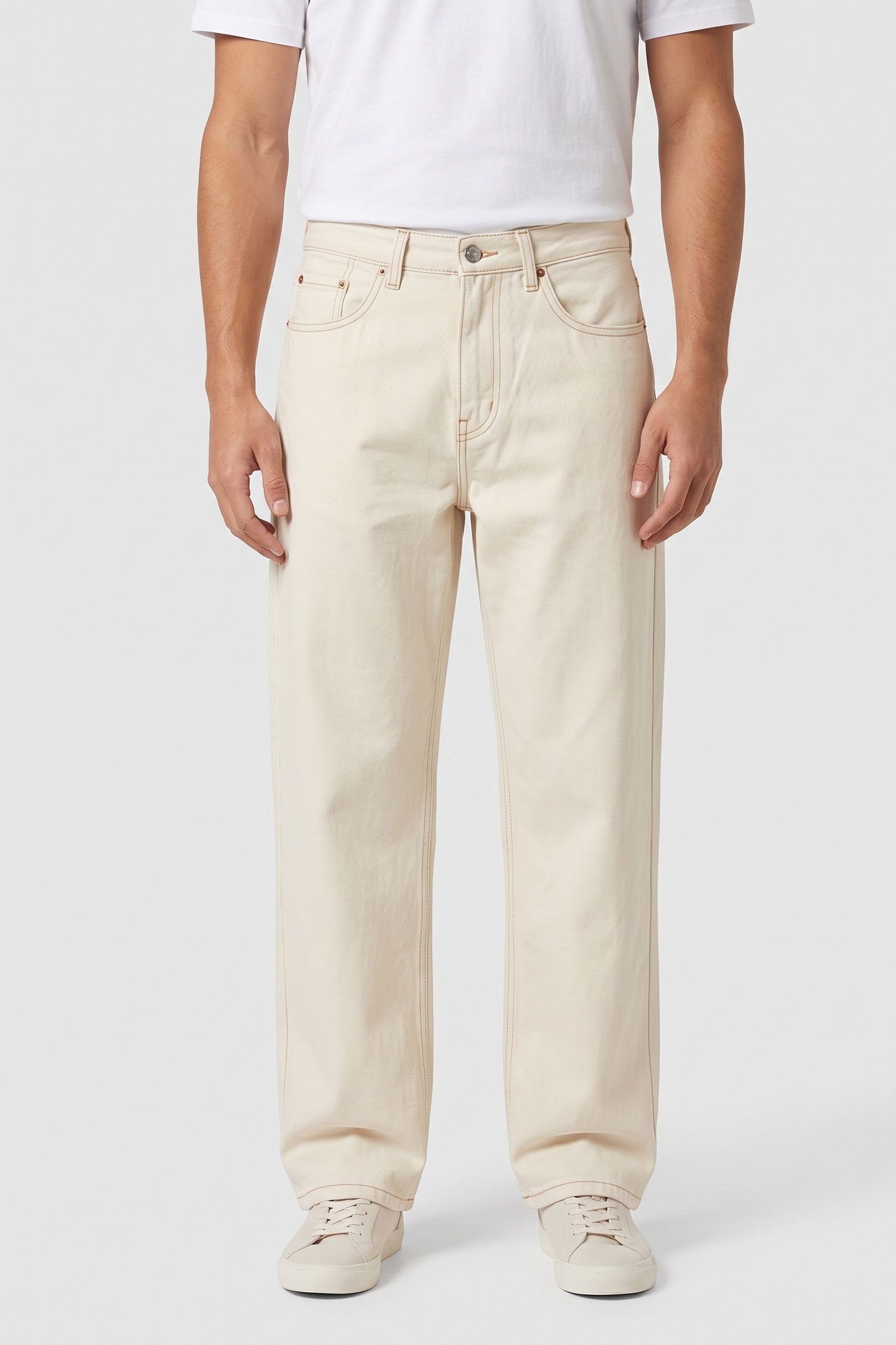 CHECK-5 LOOSE DENIM PANTS BEIGE 1