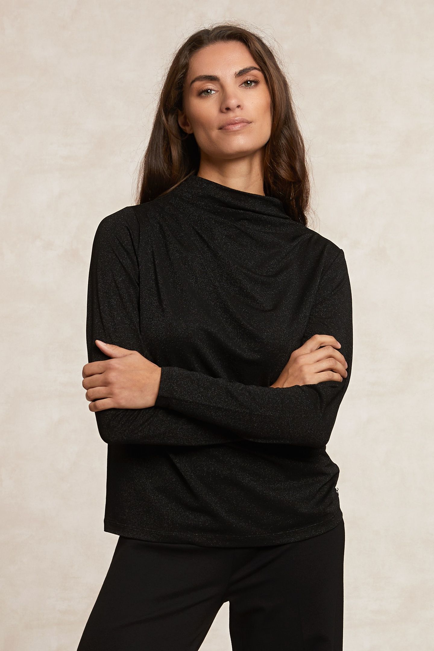 FANCY LUREX MOCK NECK T-SHIRT BLACK 5