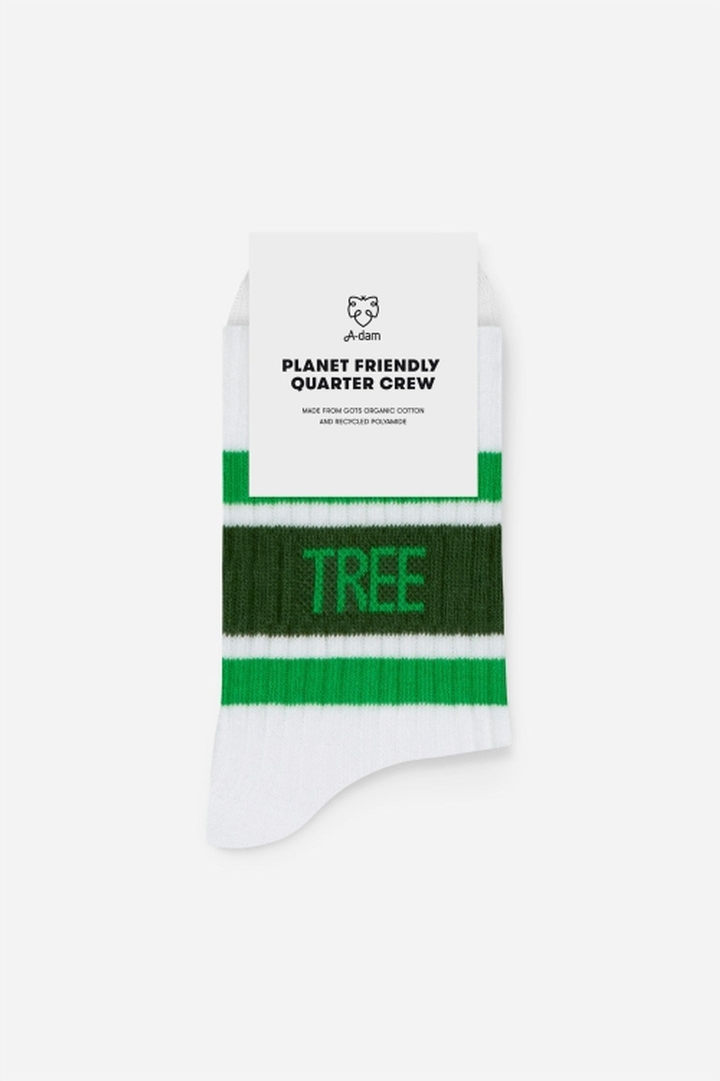 A-DAM 3-PACK QUARTER CREW SOCKS TREEHUGGER WHITE WHITE 2