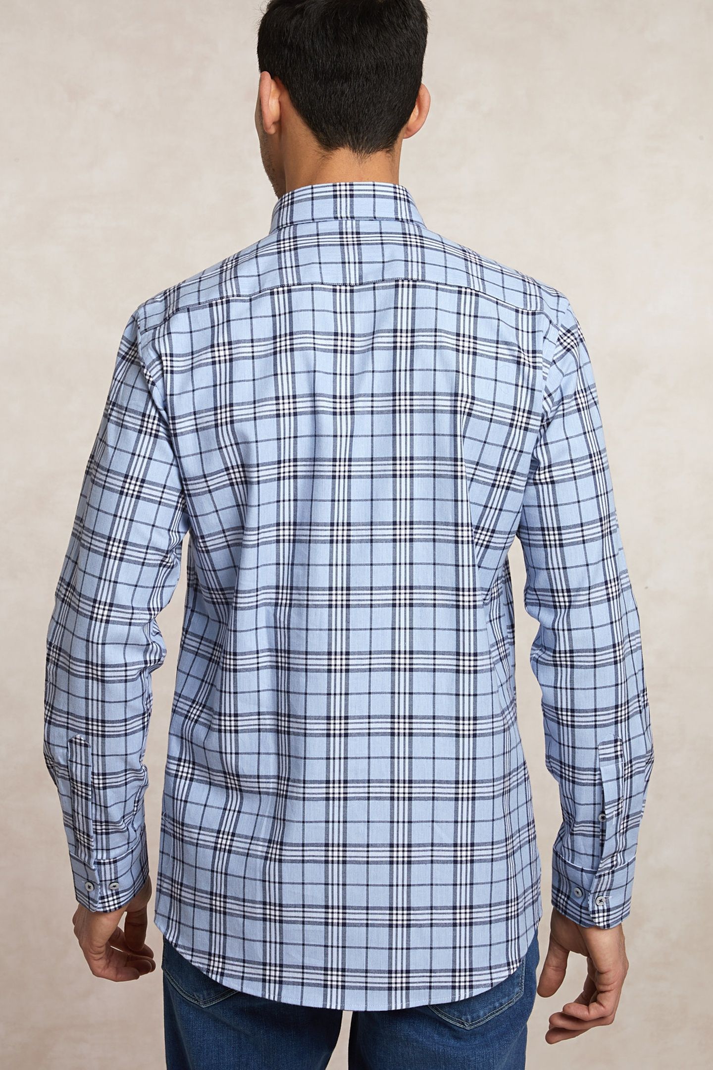 CUSTOM FIT CHECKED FLANNEL SHIRT BLUE/WHITE 2