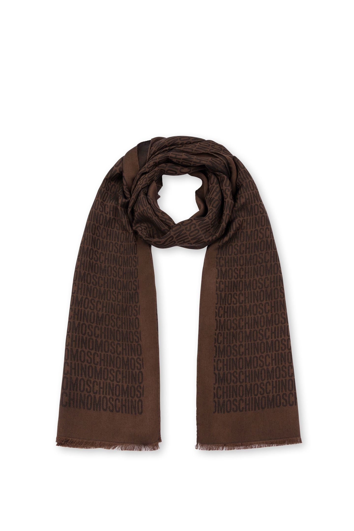ALLOVER LOGO SILK AND WOOL SCARF BROWN 1