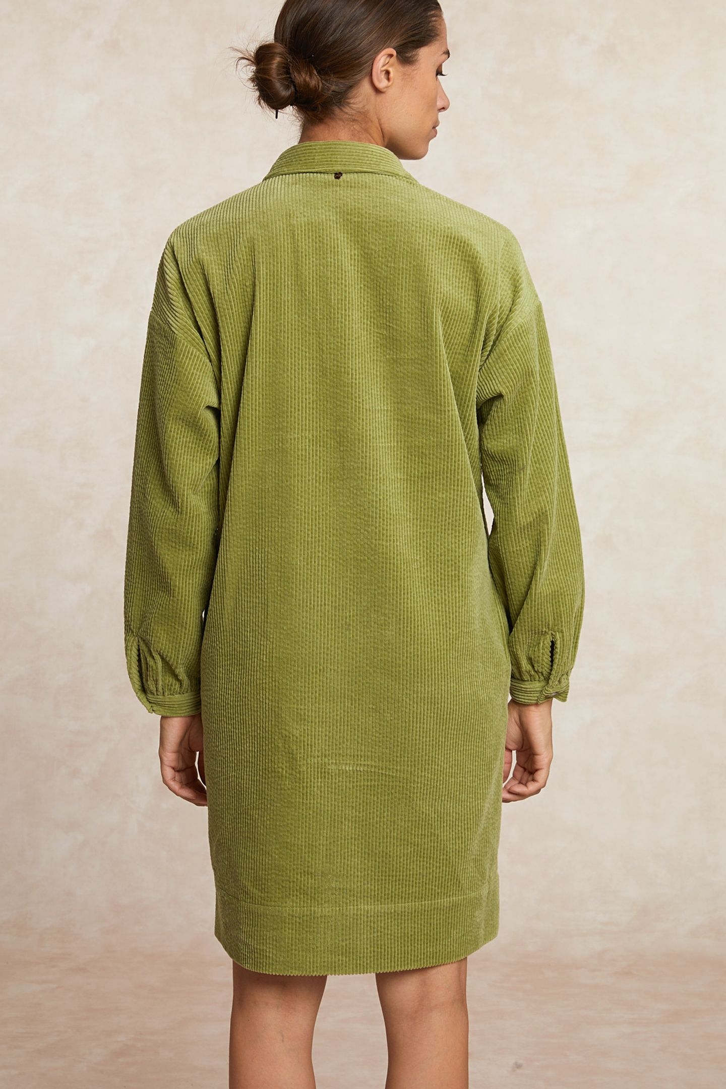 BELTED CORDUROY DRESS WITH BUTTONS OLIVE GREEN 2