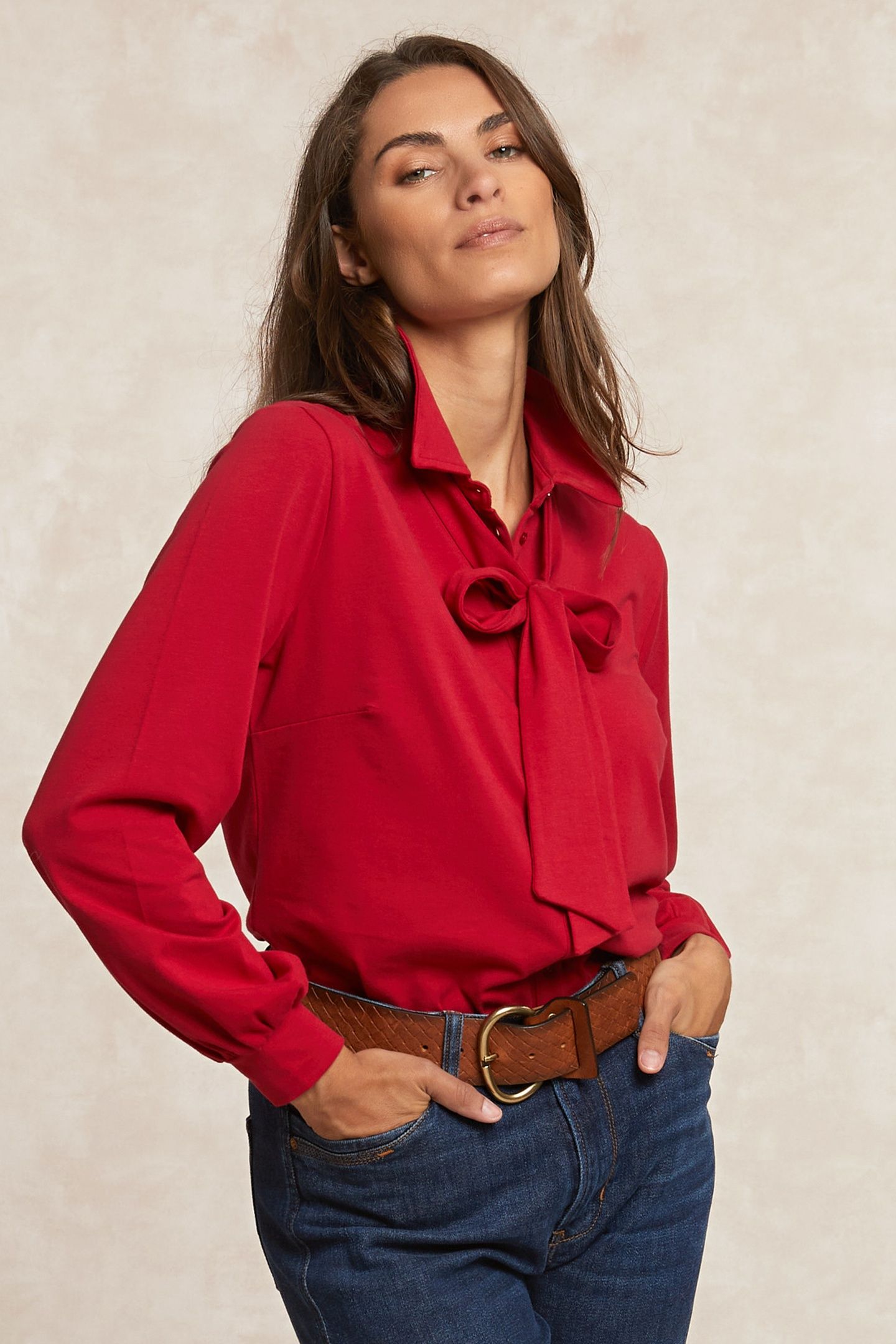 BUTTONED BLOUSE WITH BOW RED 3