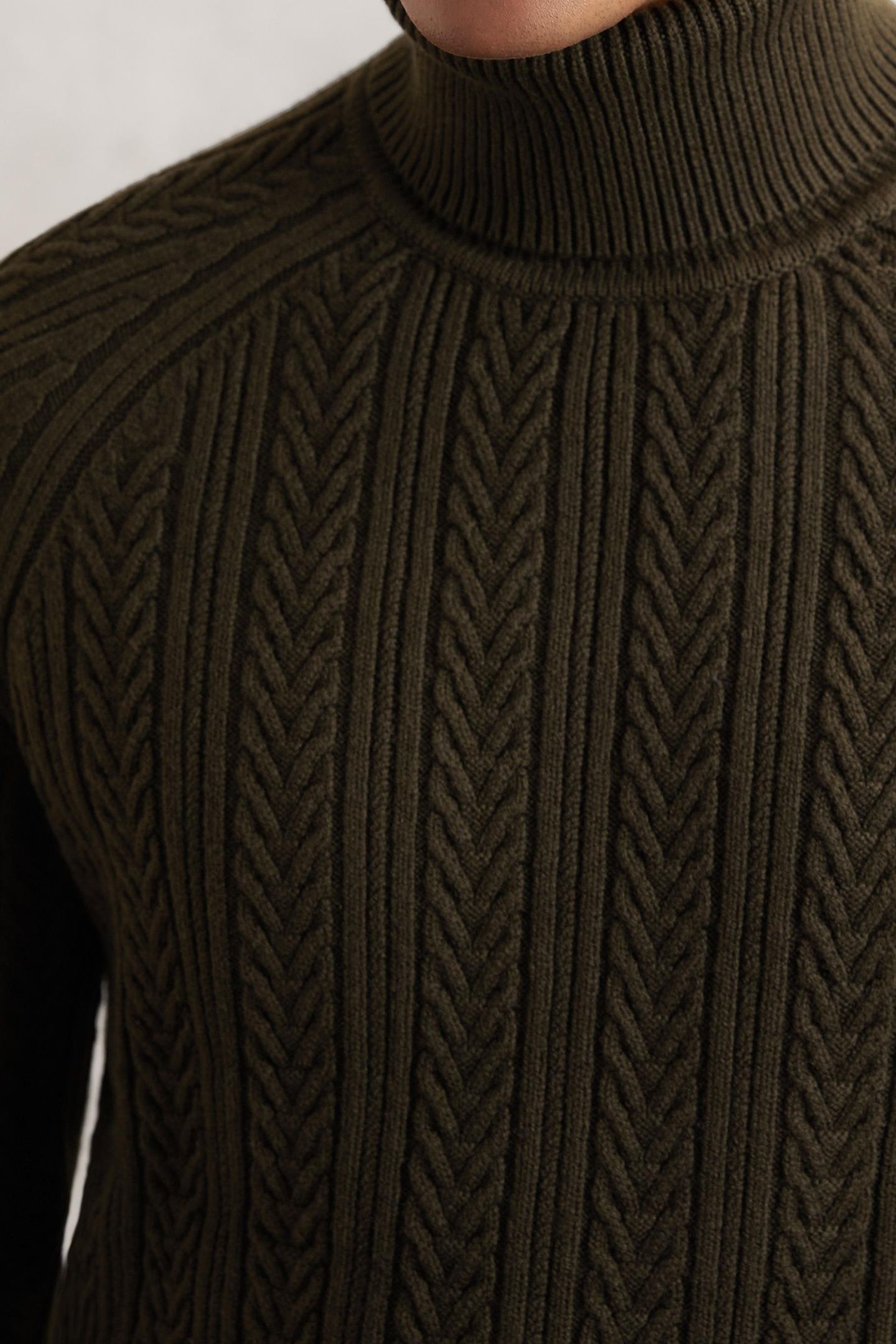 LS ROLL NECK CABLE JUMPER DARK OLIVE GREEN 6