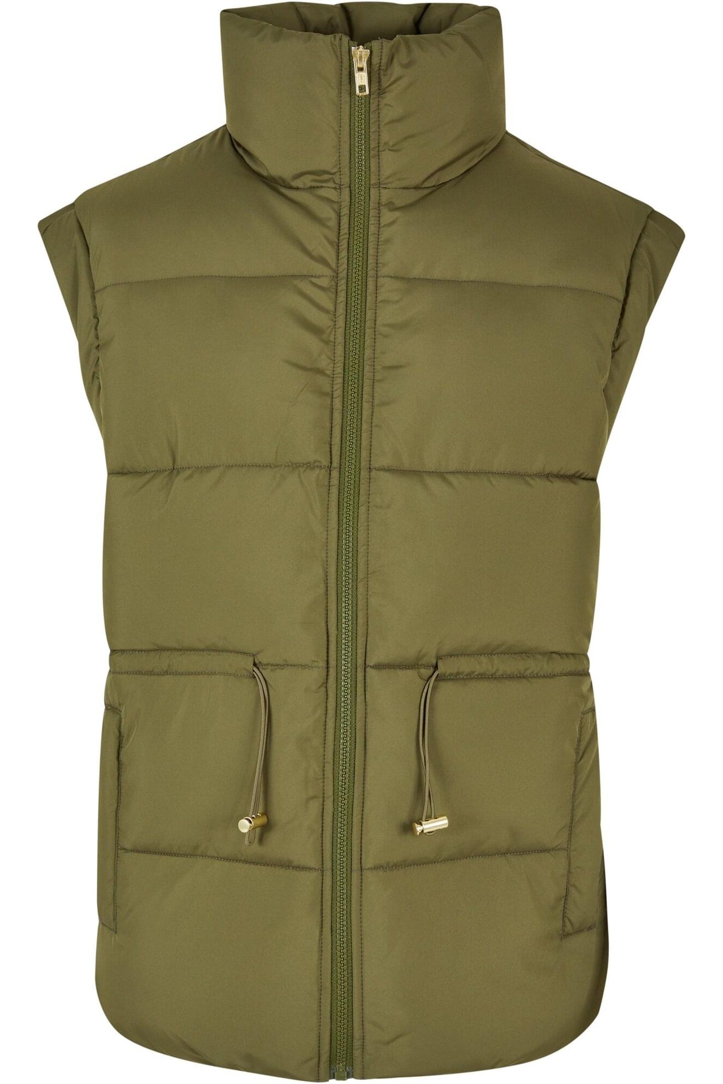 LADIES WAISTED PUFFER VEST OLIVE 4