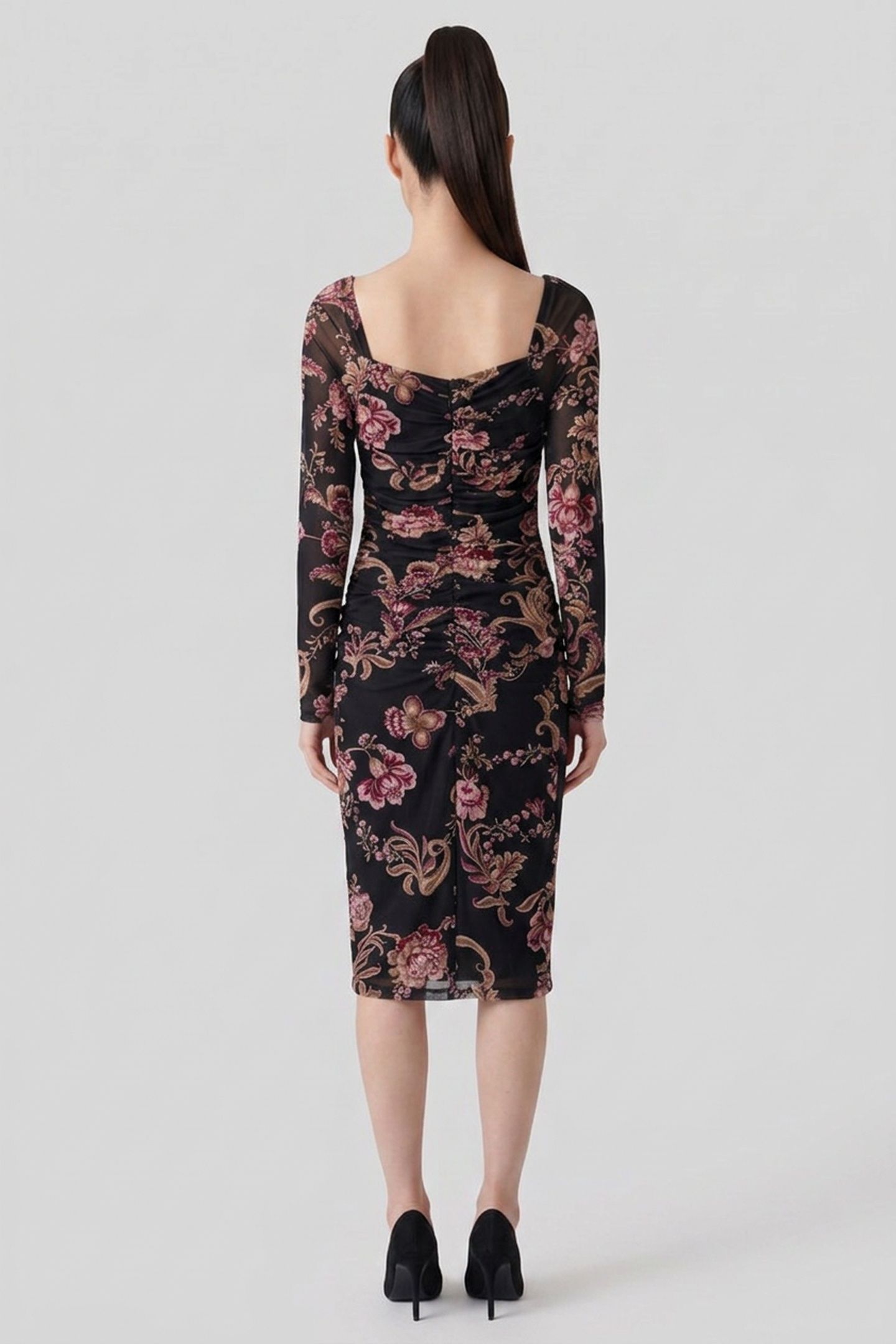 HOLLY LS DRAPEP DRES FLORAL PAISLEY BLACK 2