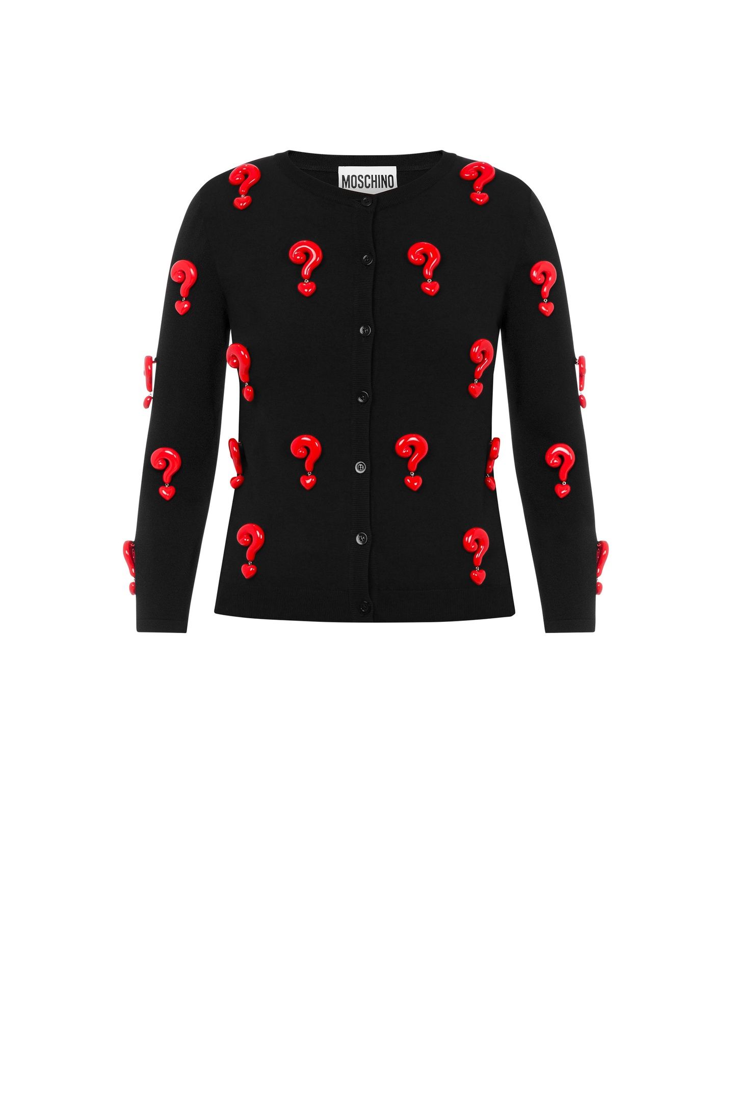 CARDIGAN STRETCH RED QUESTION MARKS BLACK 3