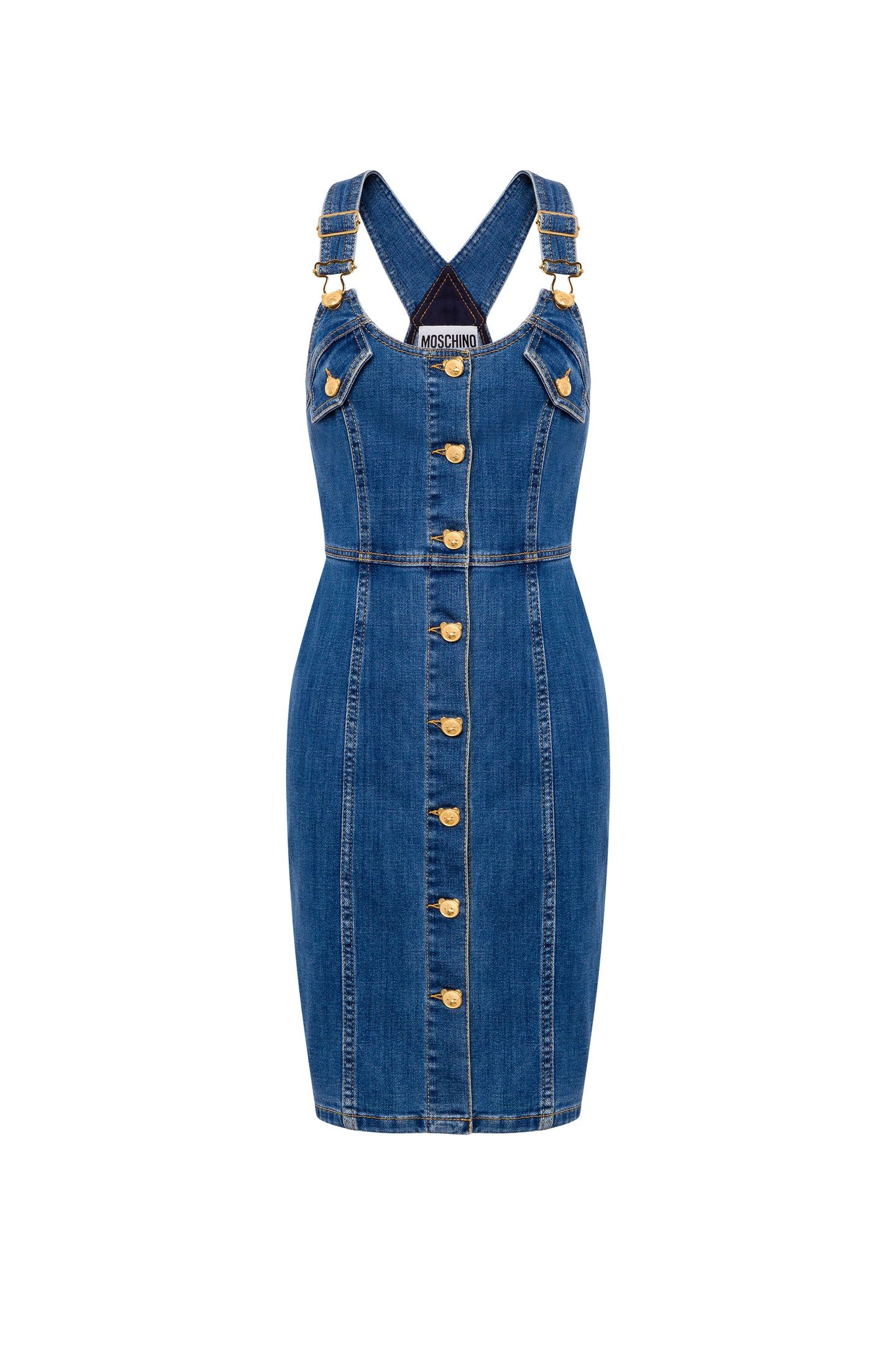 TEDDY BUTTONS DENIM DUNGAREES DRESS BLUE 3
