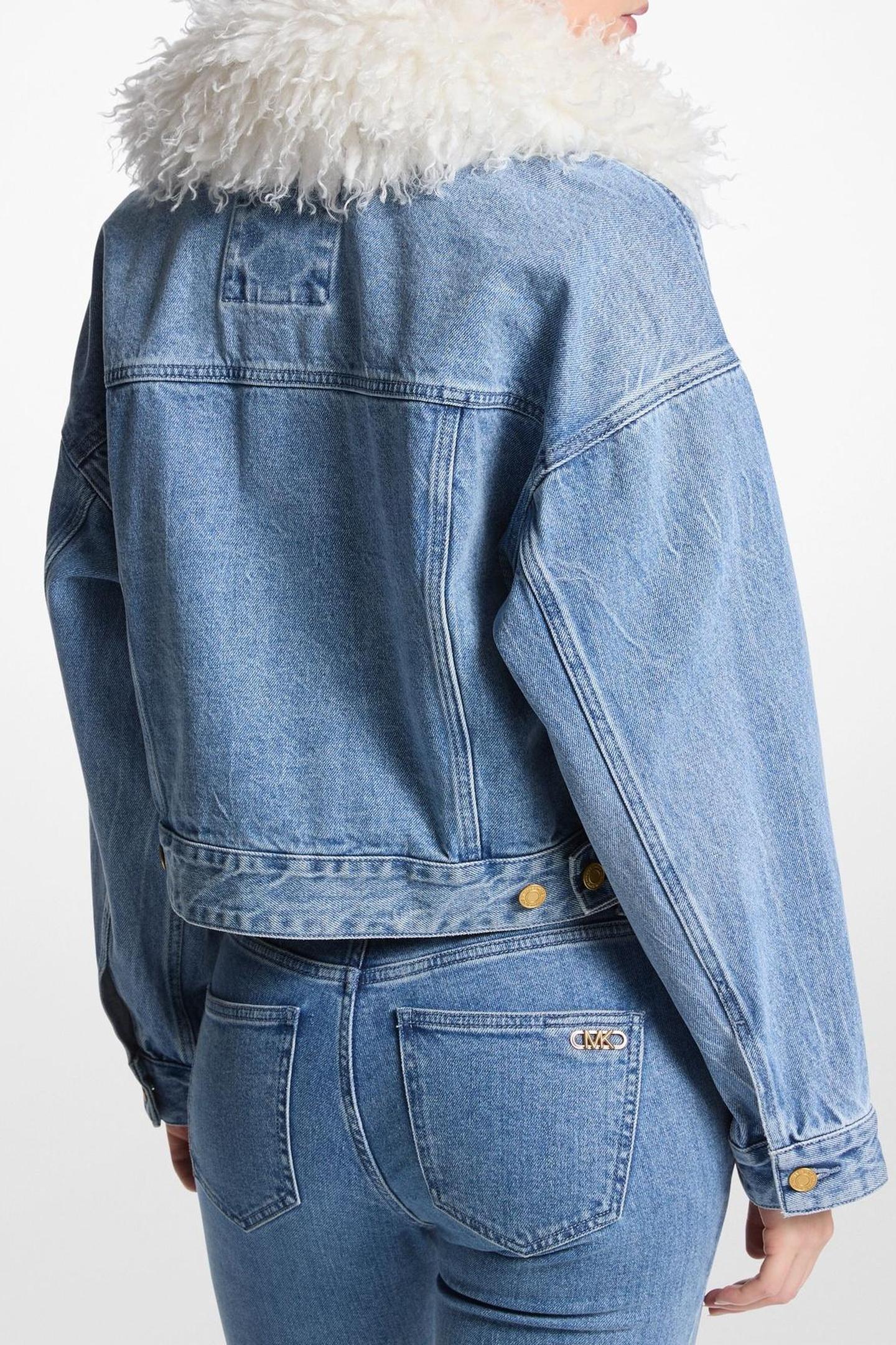 FUR COLLARED DENIM JACKET BLUE SKY WASH 2