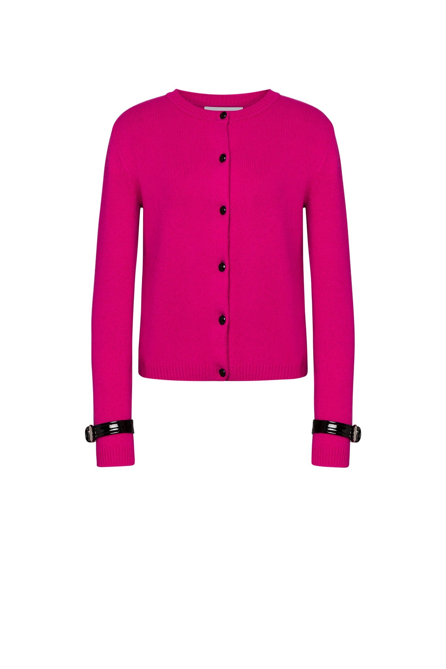 BONDAGE BUCKLE RECYCLED CASHMERE CARDIGAN FUCSIA 3