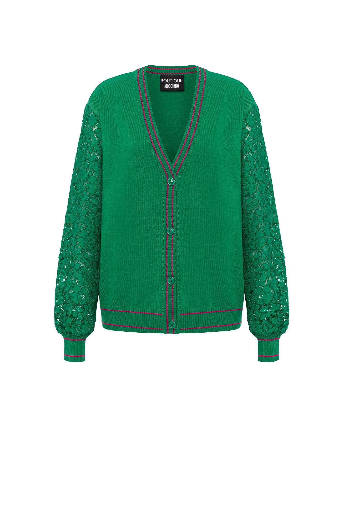 STRETCH CARDIGAN WITH LACE SLEEVES GREEN 3