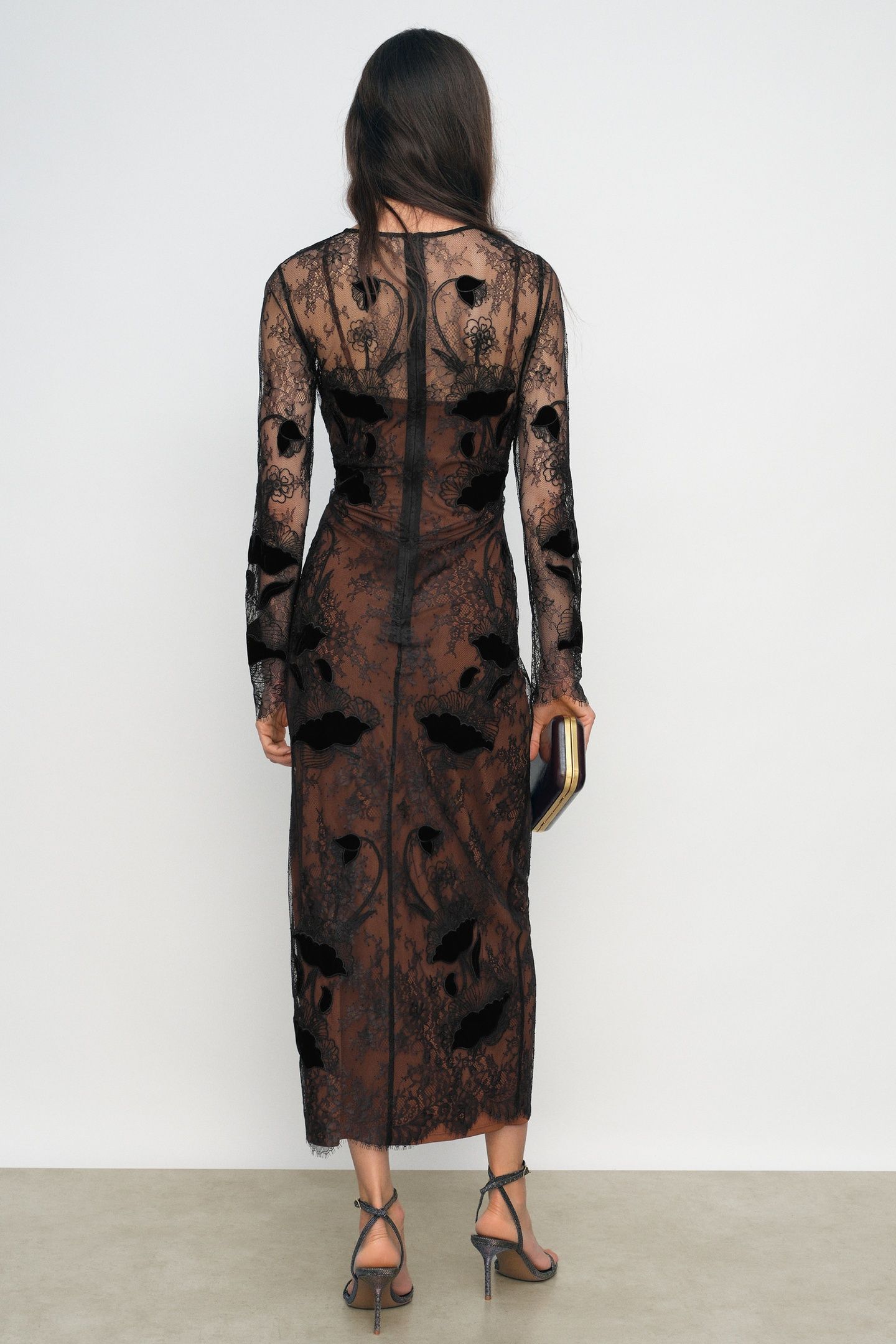 LACE DETAIL MIDI DRESS BLACK 2