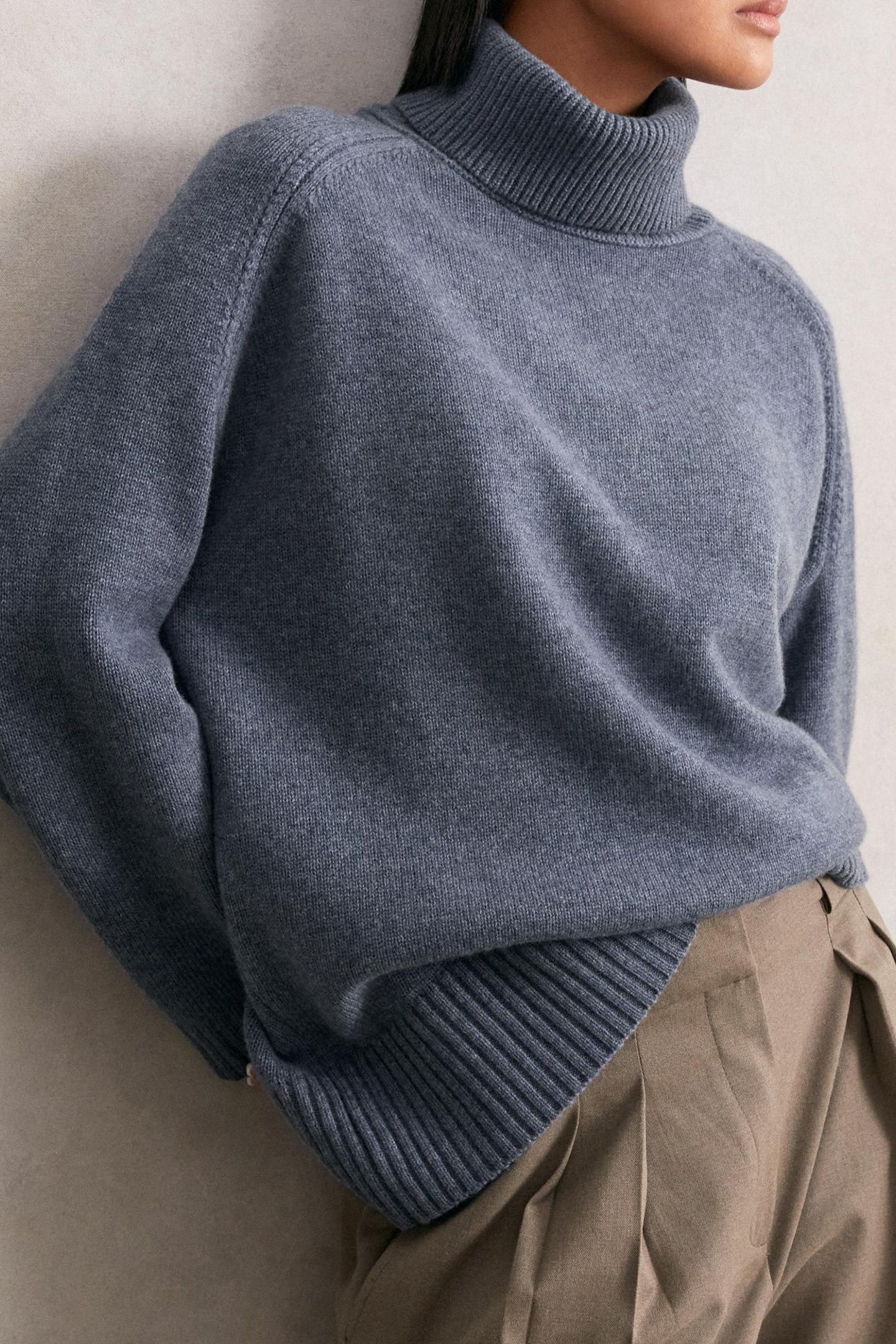 CASHMERE BLEND ROLL NECK BLUE MARL 1