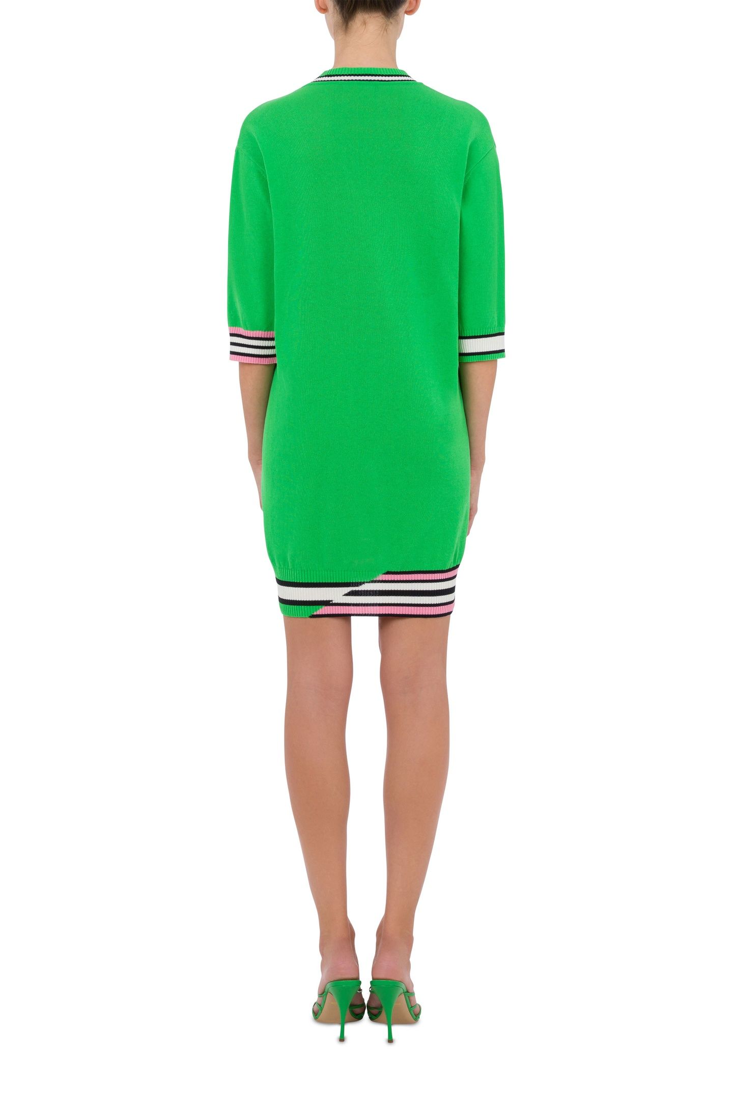 STRIPED DETAILS COTTON KNIT DRESS GREEN 2