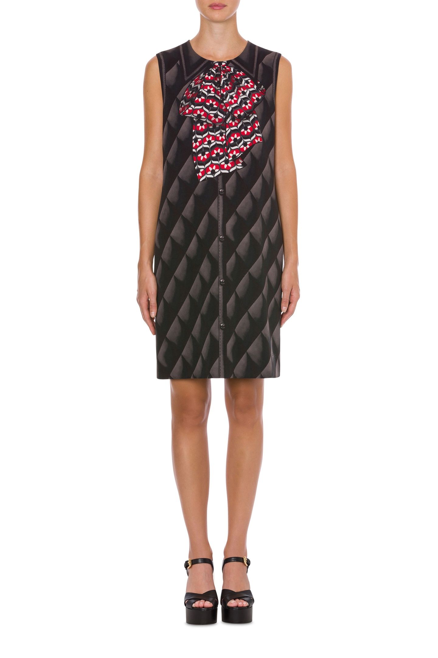 SLEEVELESS DRESS WITH TROMPE L'OEIL PRINT BLACK 1
