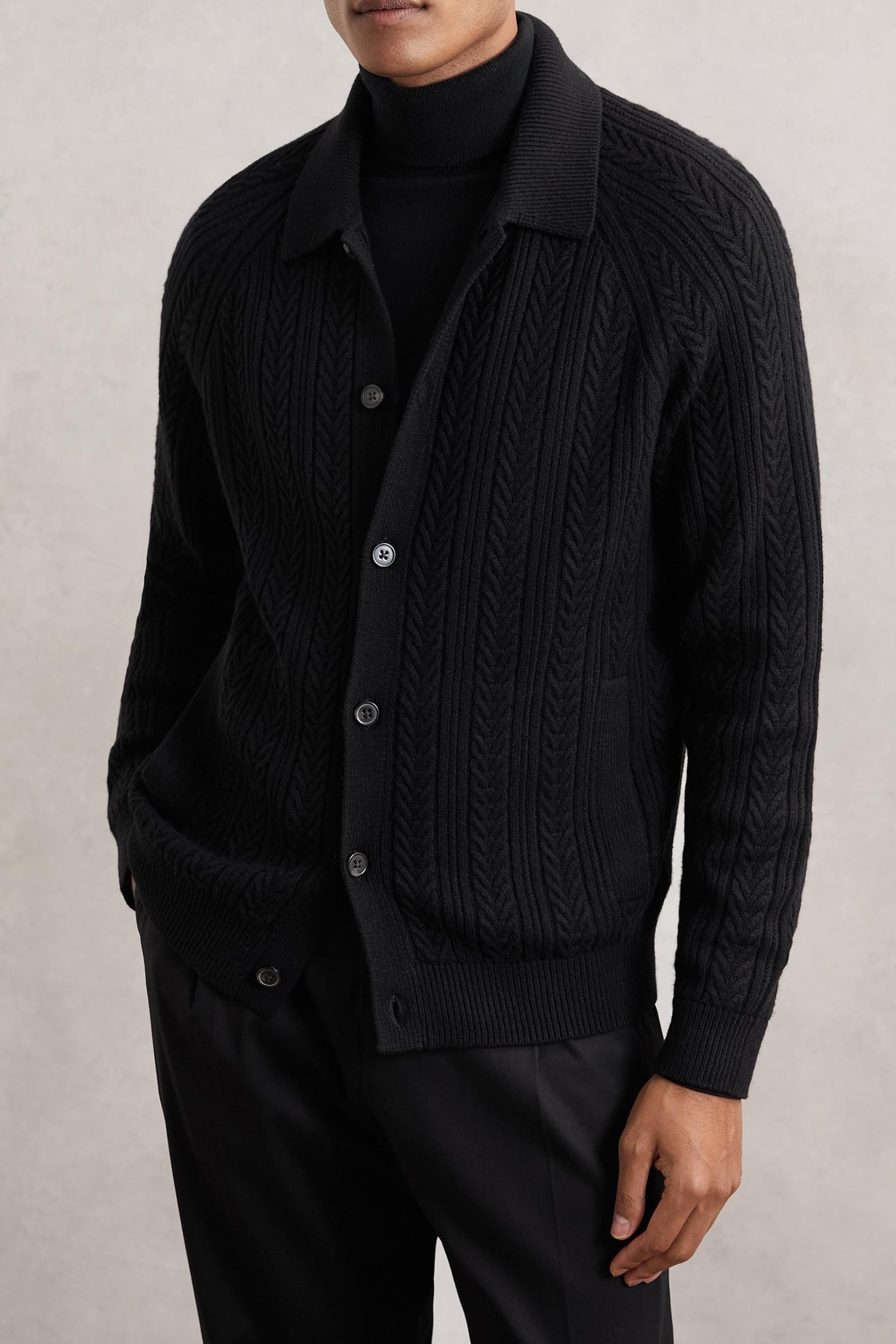LS BUTTON THROUGH CABLE CARDIGAN BLACK 1
