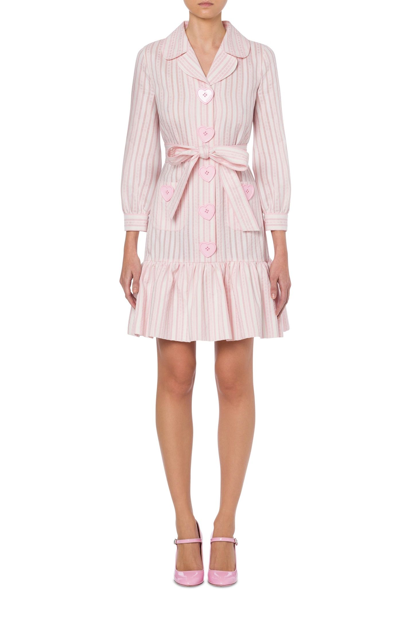 HEART BUTTONS JACQUARD STRIPED DRESS PINK 1