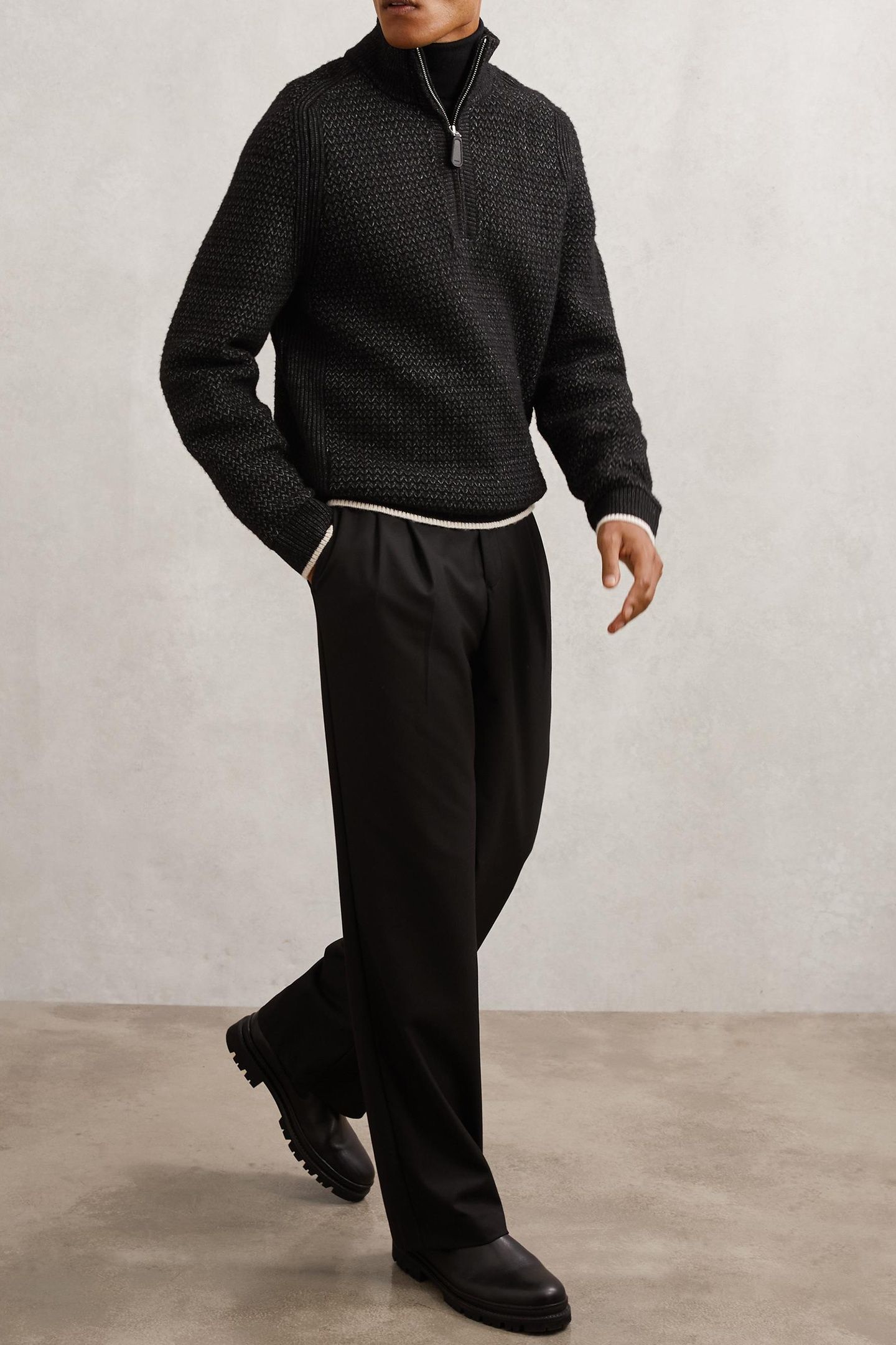 LS HALF ZIP BRUSHED RIBBED JUMPER BLACK 1