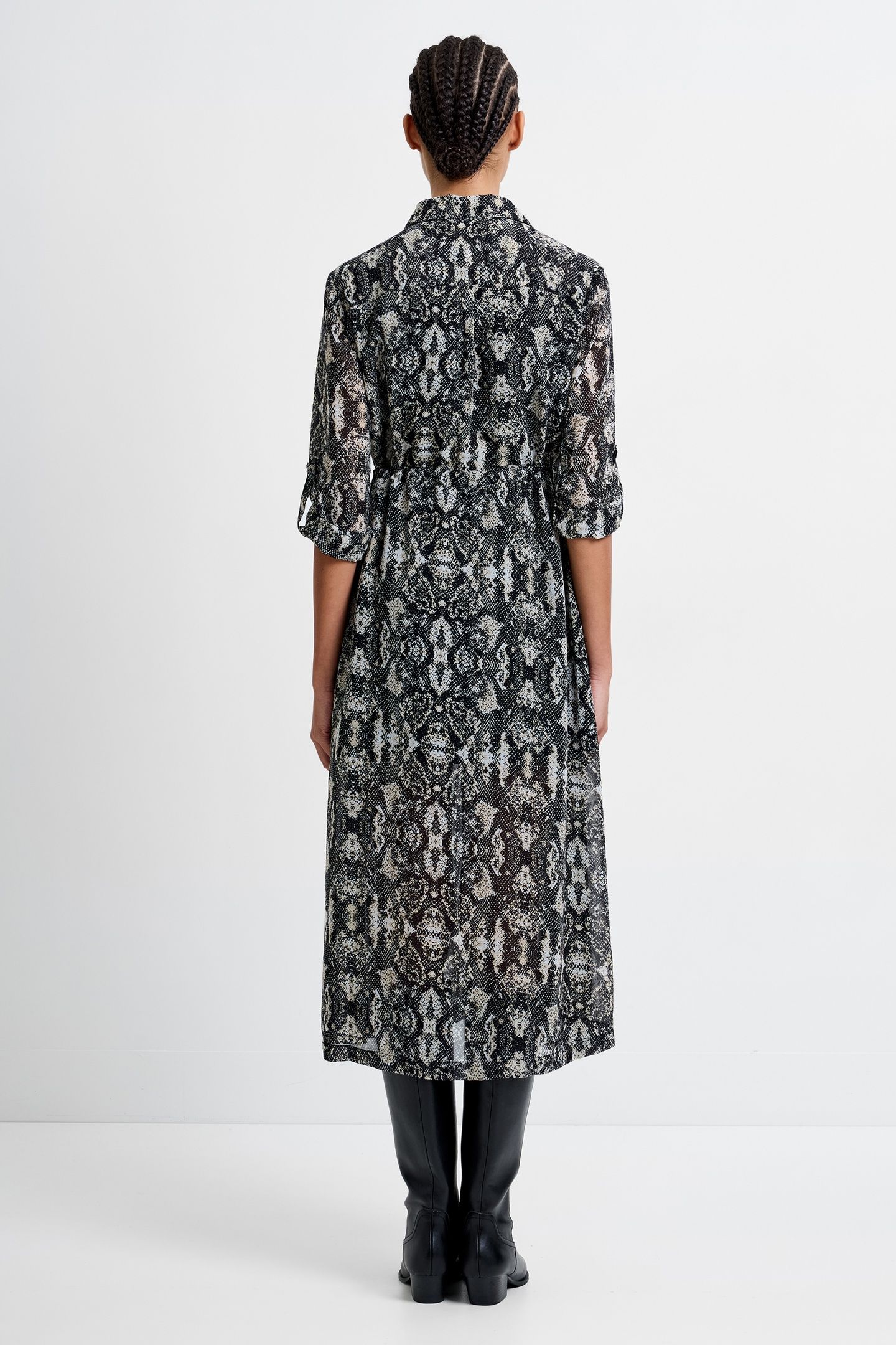 SNAKE PRINT L/S MIDI DRESS NEUTRAL MULTI 2
