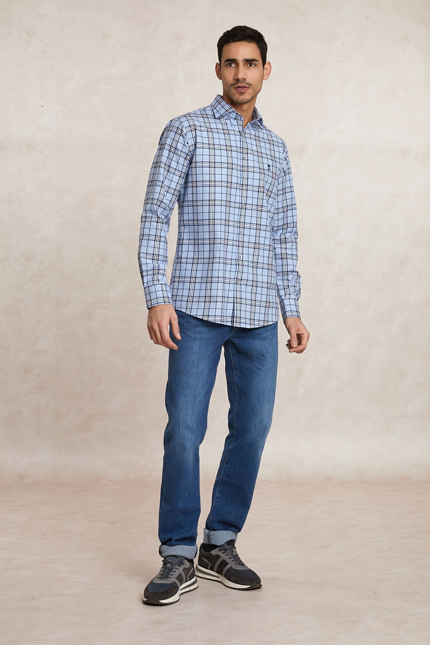 CUSTOM FIT CHECKED FLANNEL SHIRT BLUE/WHITE 1