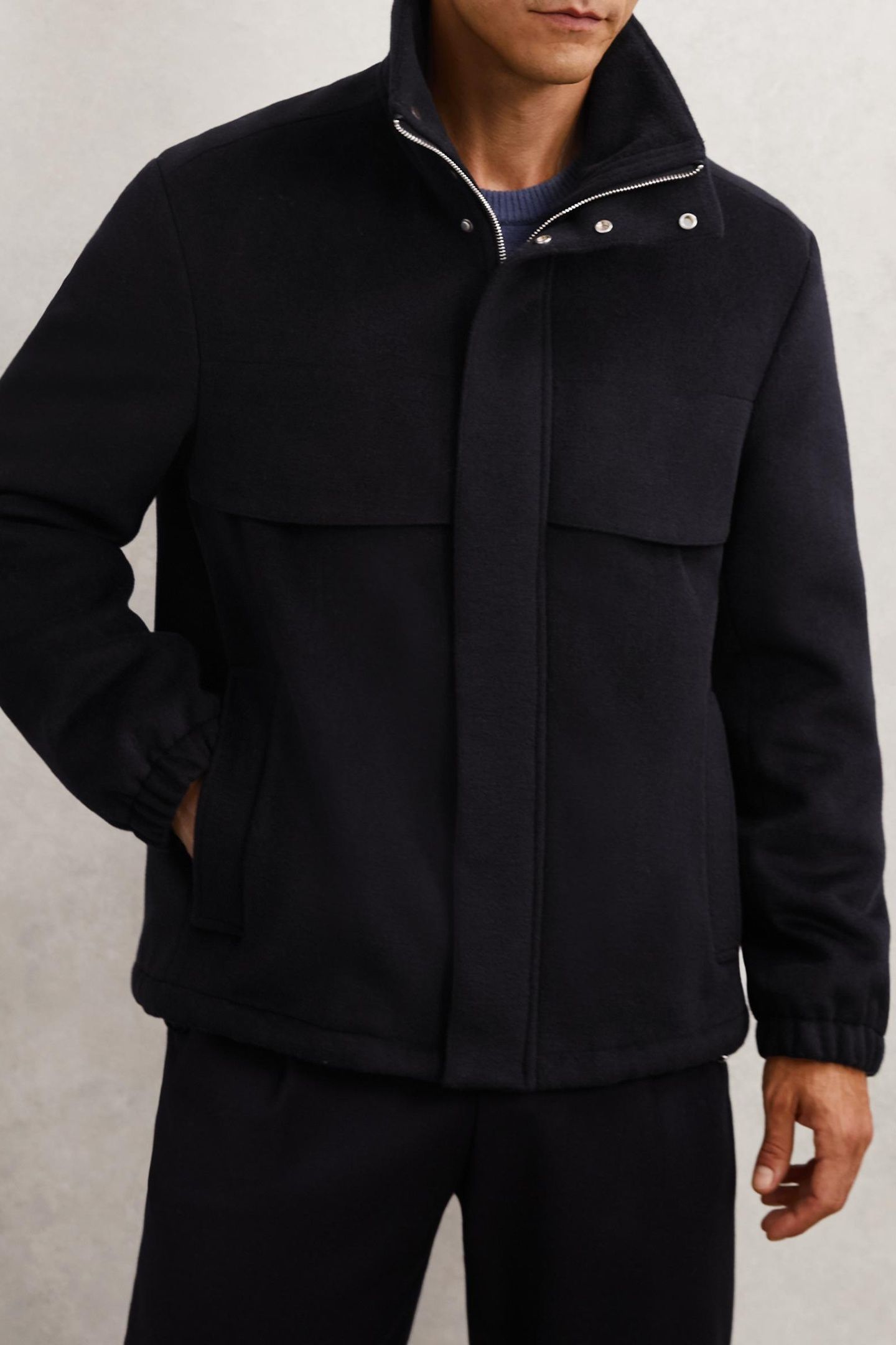 LS WOOL ZIP THROUGH FUNNEL NECK JACKET NAVY 1