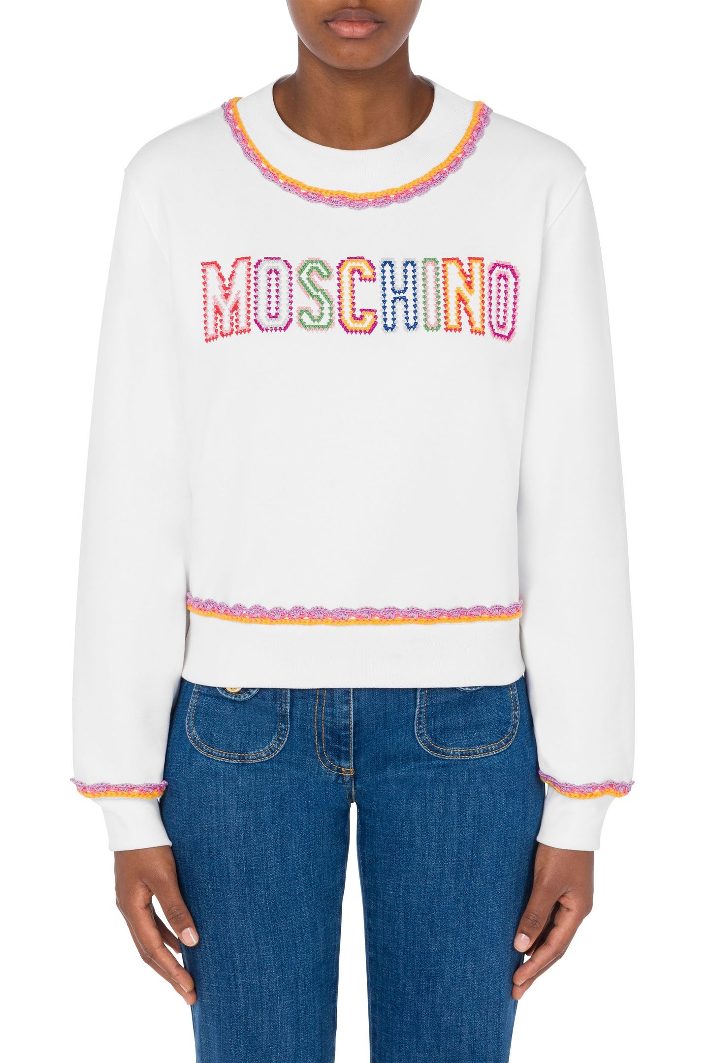 ORGANIC COTTON SWEATSHIRT CROCHET DETAILS WHITE 1