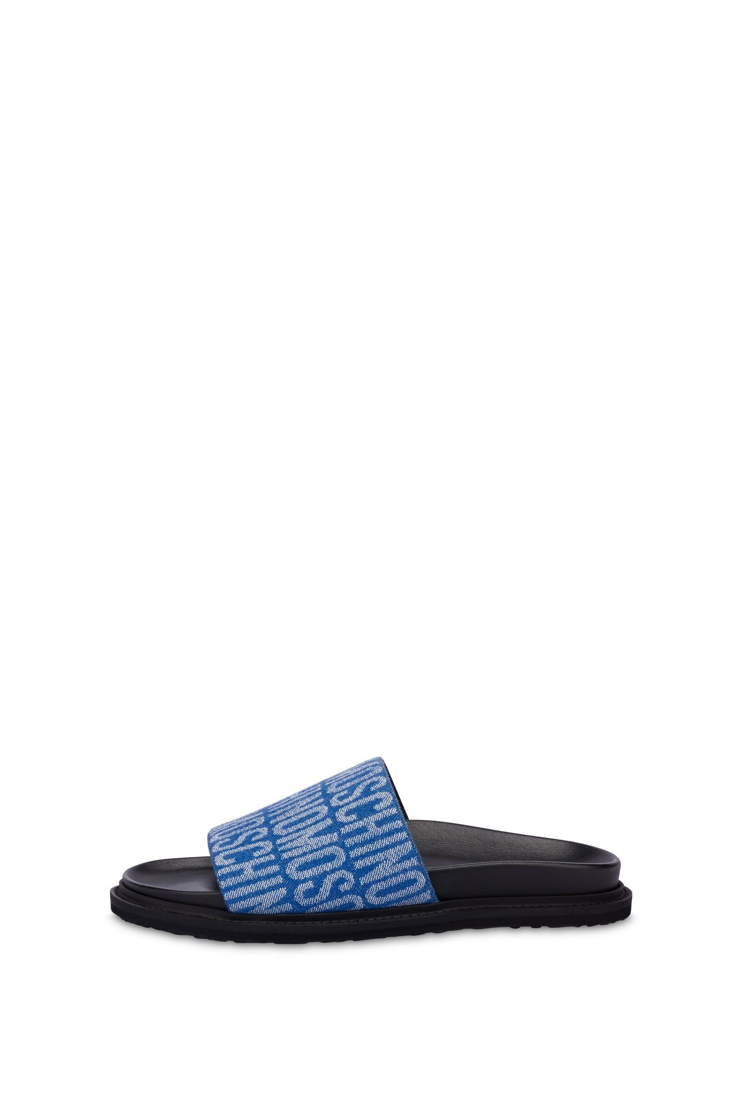 ALLOVER LOGO DENIM SLIDE SANDALS BLUE 1